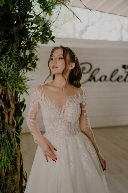 Long Sleeve Lace & Tulle A-Line Wedding Dress
