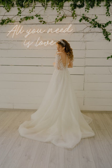 Long Sleeve Lace & Tulle A-Line Wedding Dress