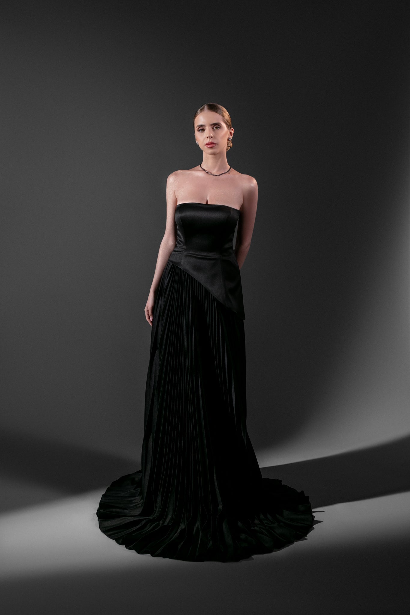 Asymmetrical Corset Evening Dress with Pleats