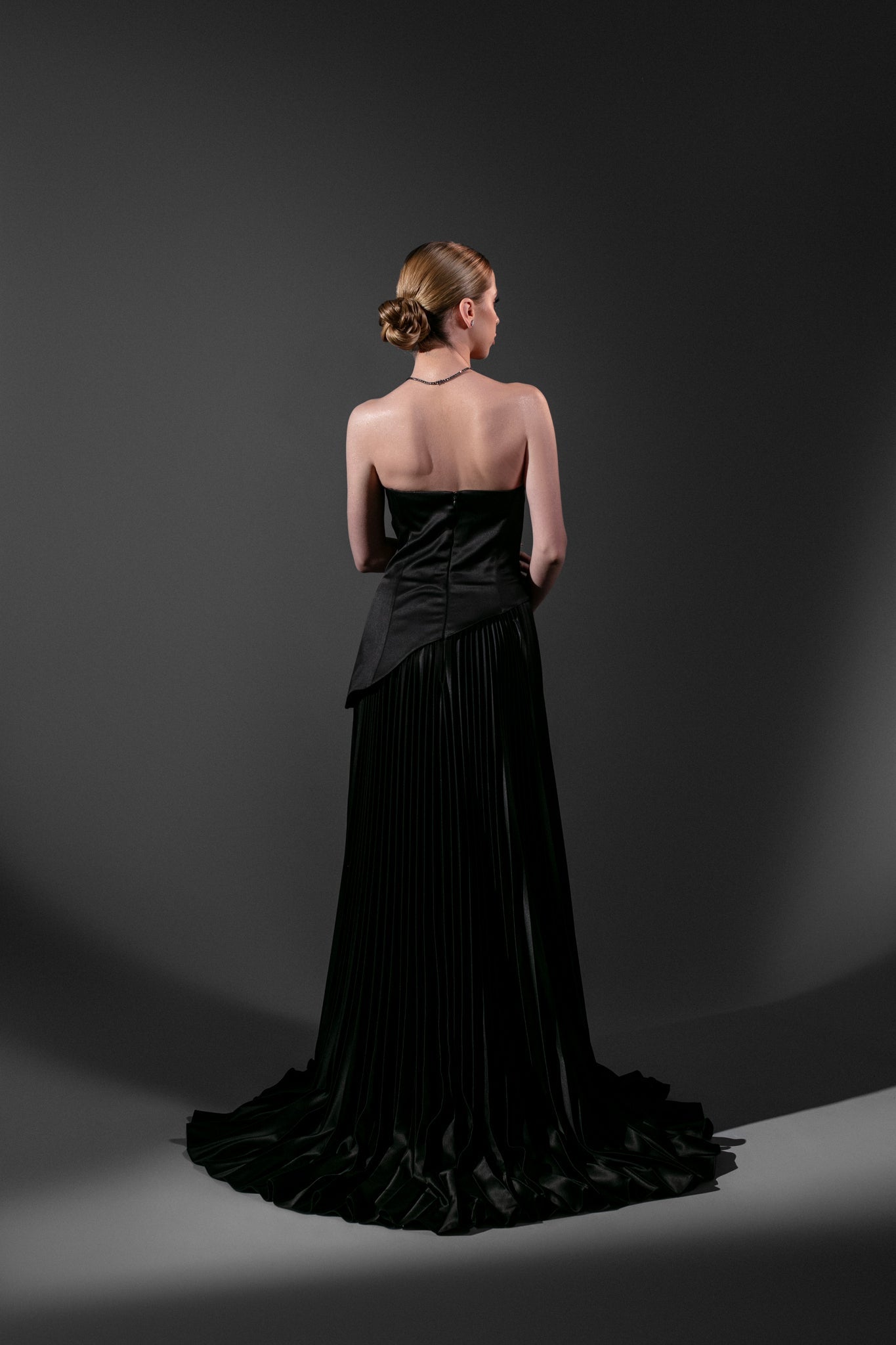 Asymmetrical Corset Evening Dress with Pleats
