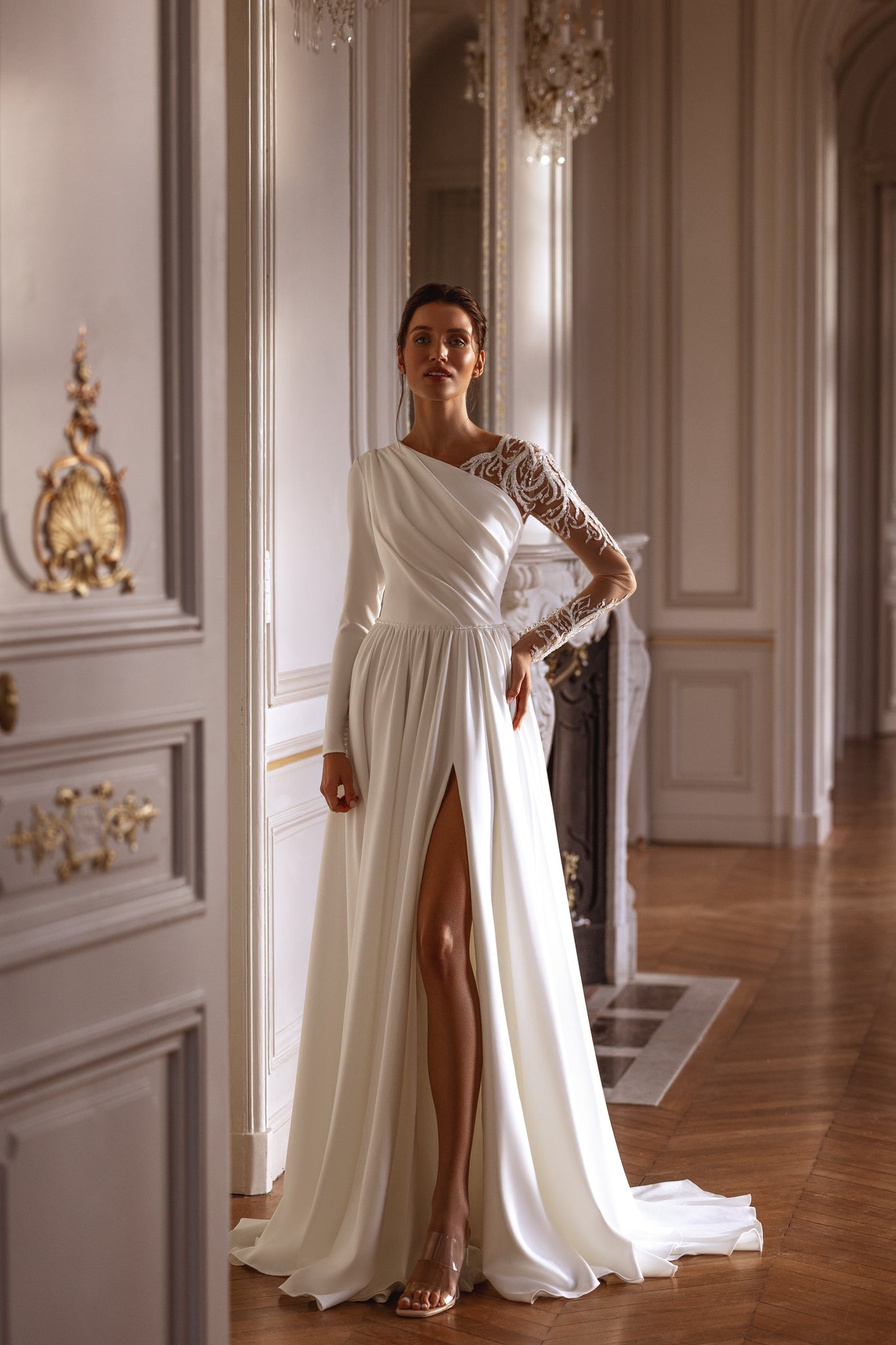 Asymmetrical Draped Wedding Dress