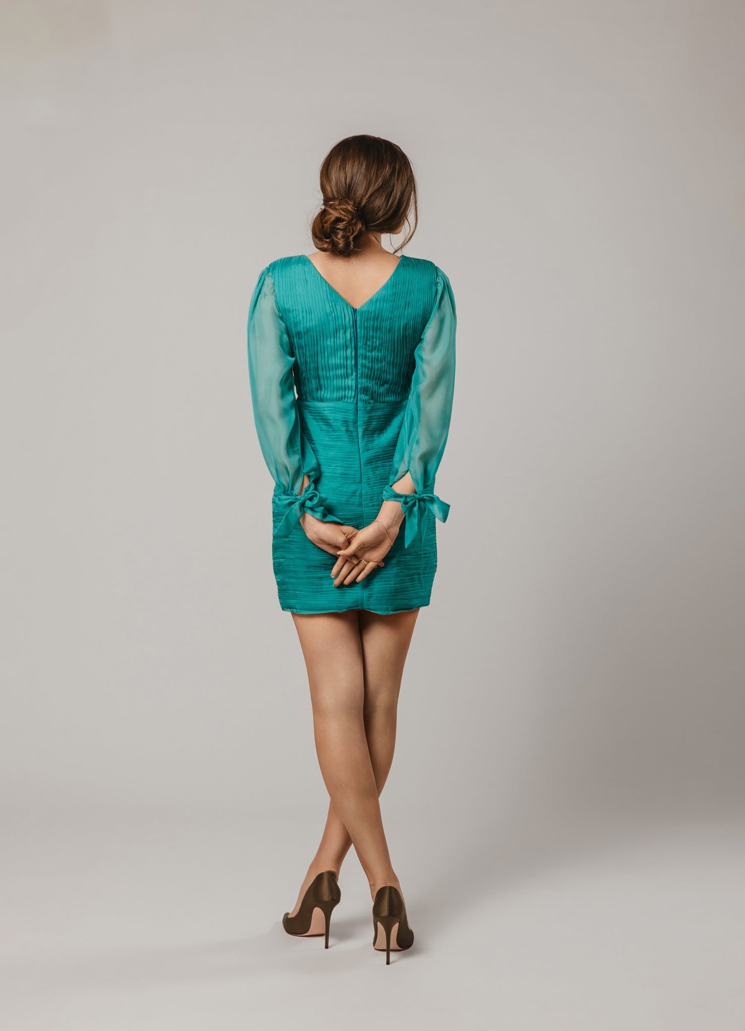Day Dress with Pleats in Silky Chiffon