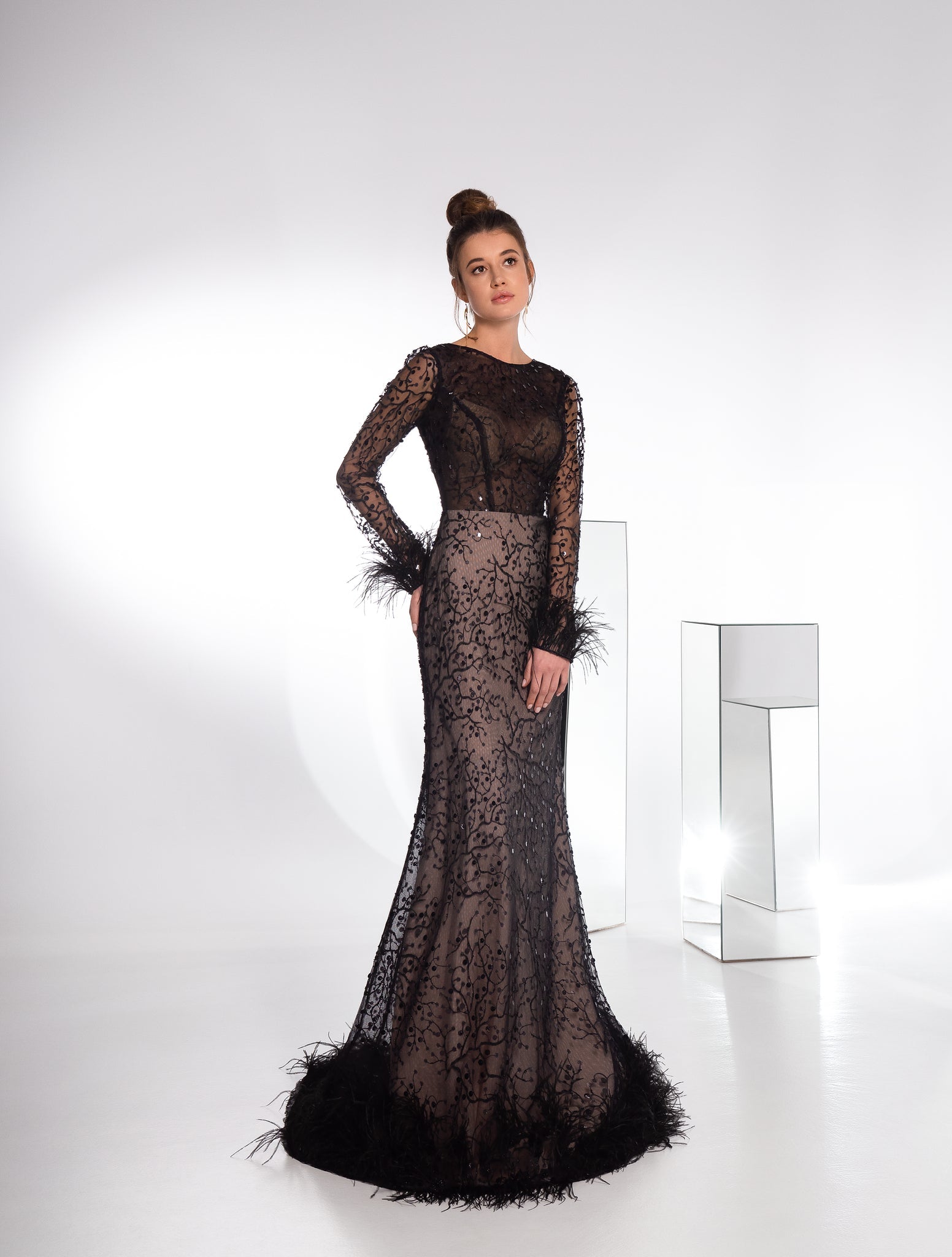 EVENING DRESS BLACK FEATHER