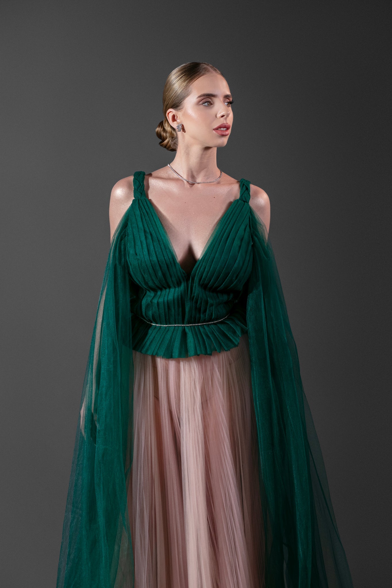 EVENING DRESS WITH FLOWY PLEATS