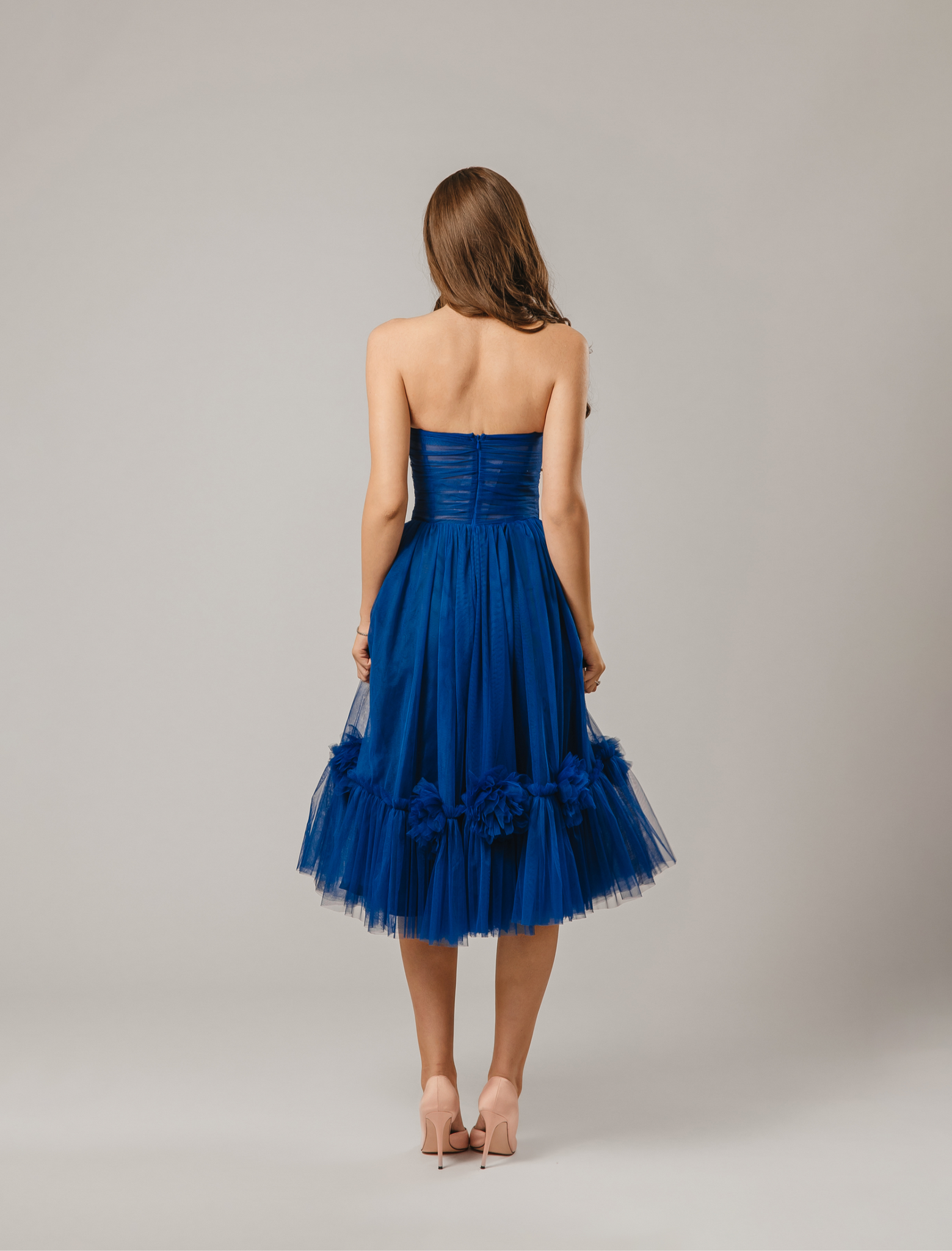 Electric Blue Midi Dress with 3D Flowers