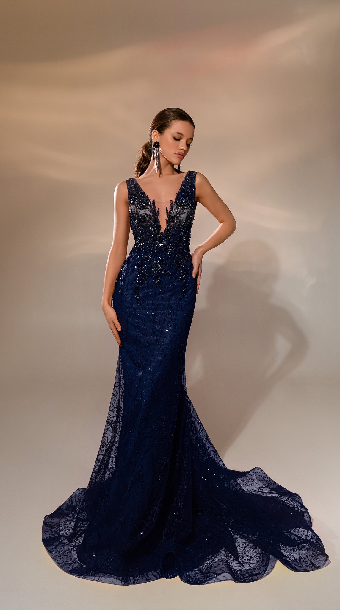 Evening Dress with Lace and Train