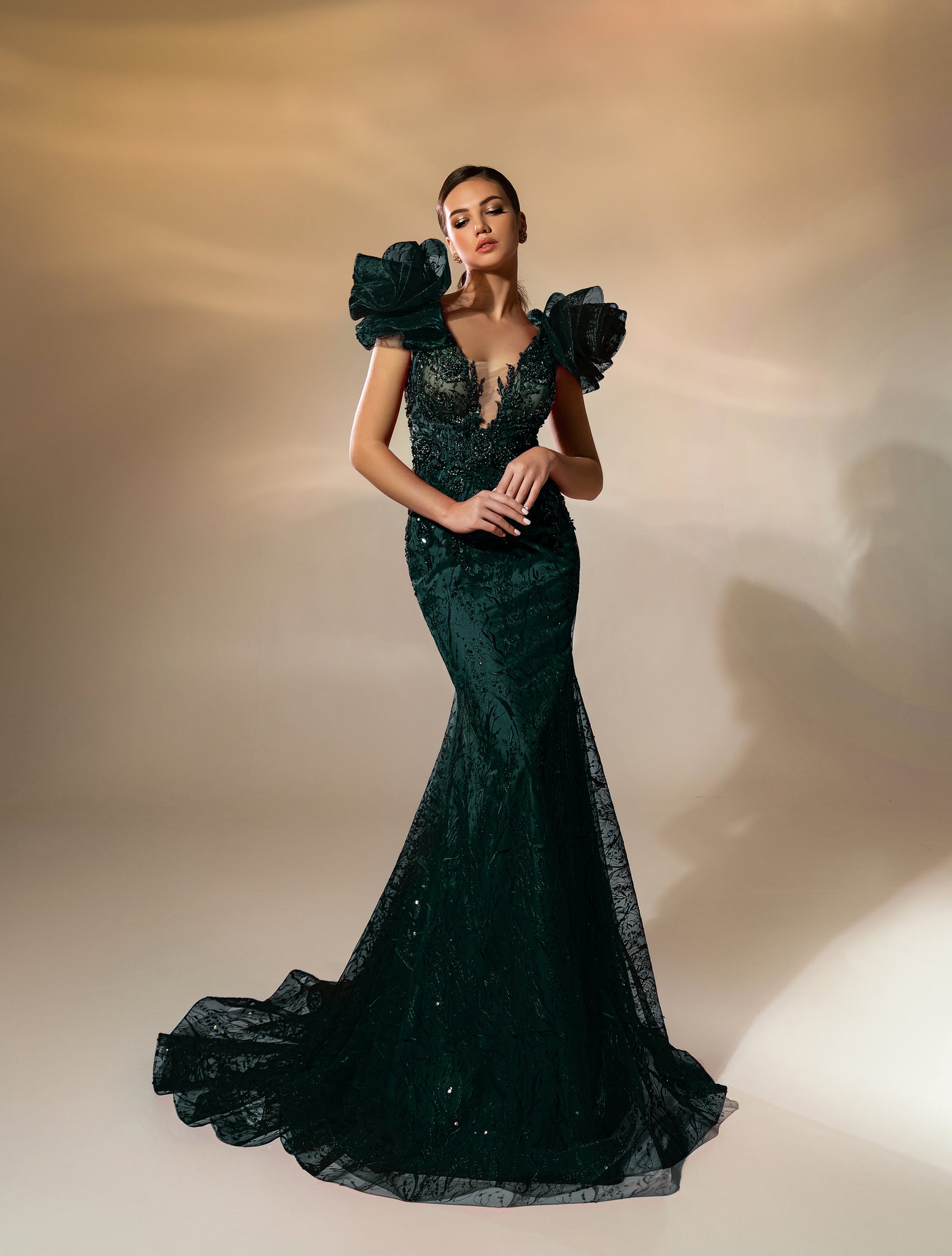 Evening Dress with Lace and Train