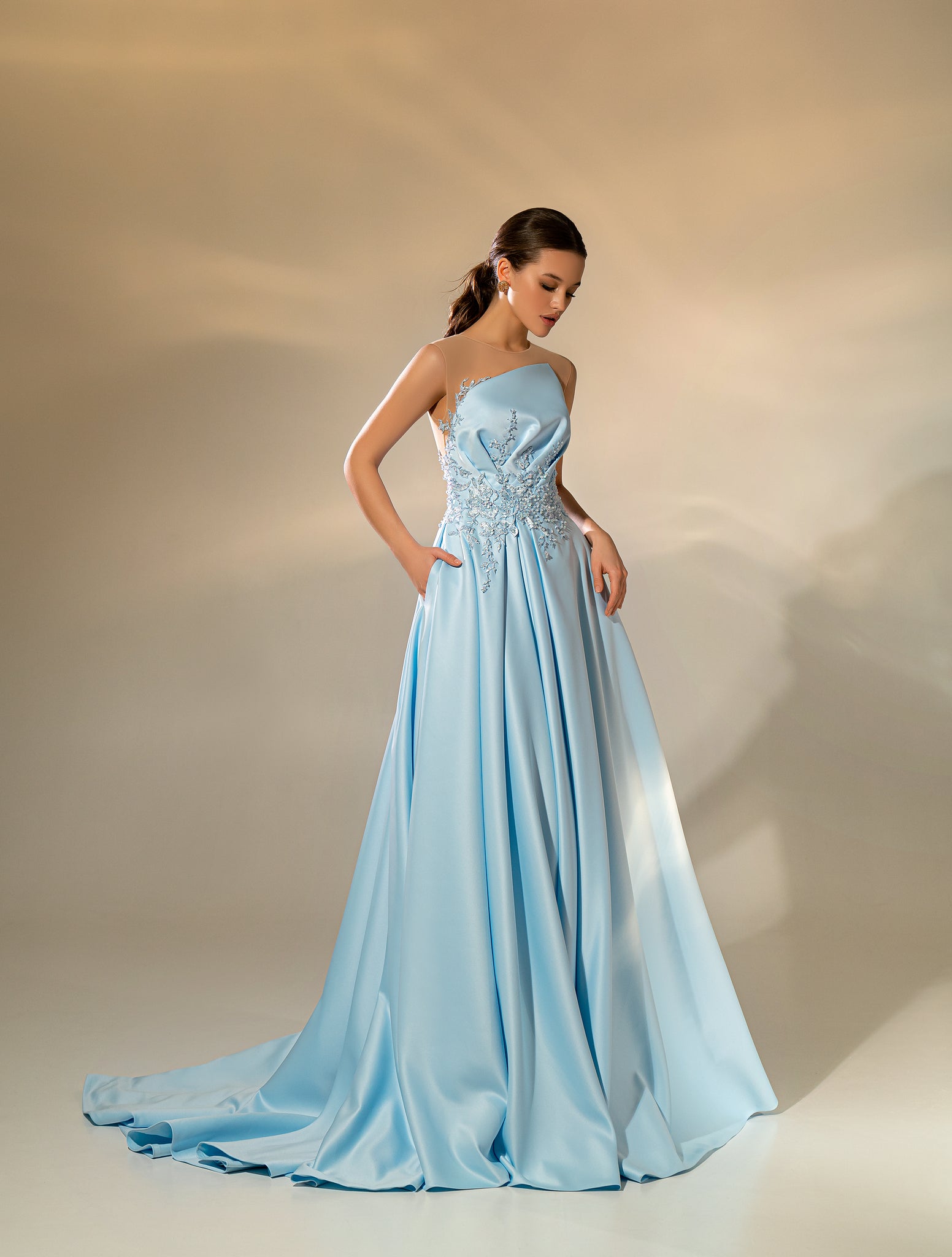 Evening Dress with Lace at the Waist