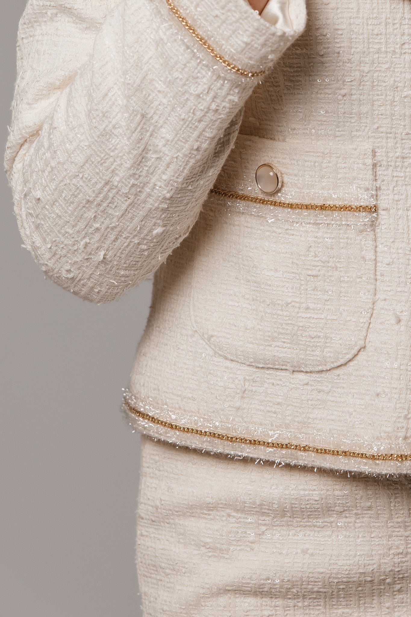 Ivory Chanel-Style Fabric Skirt and Jacket Suit