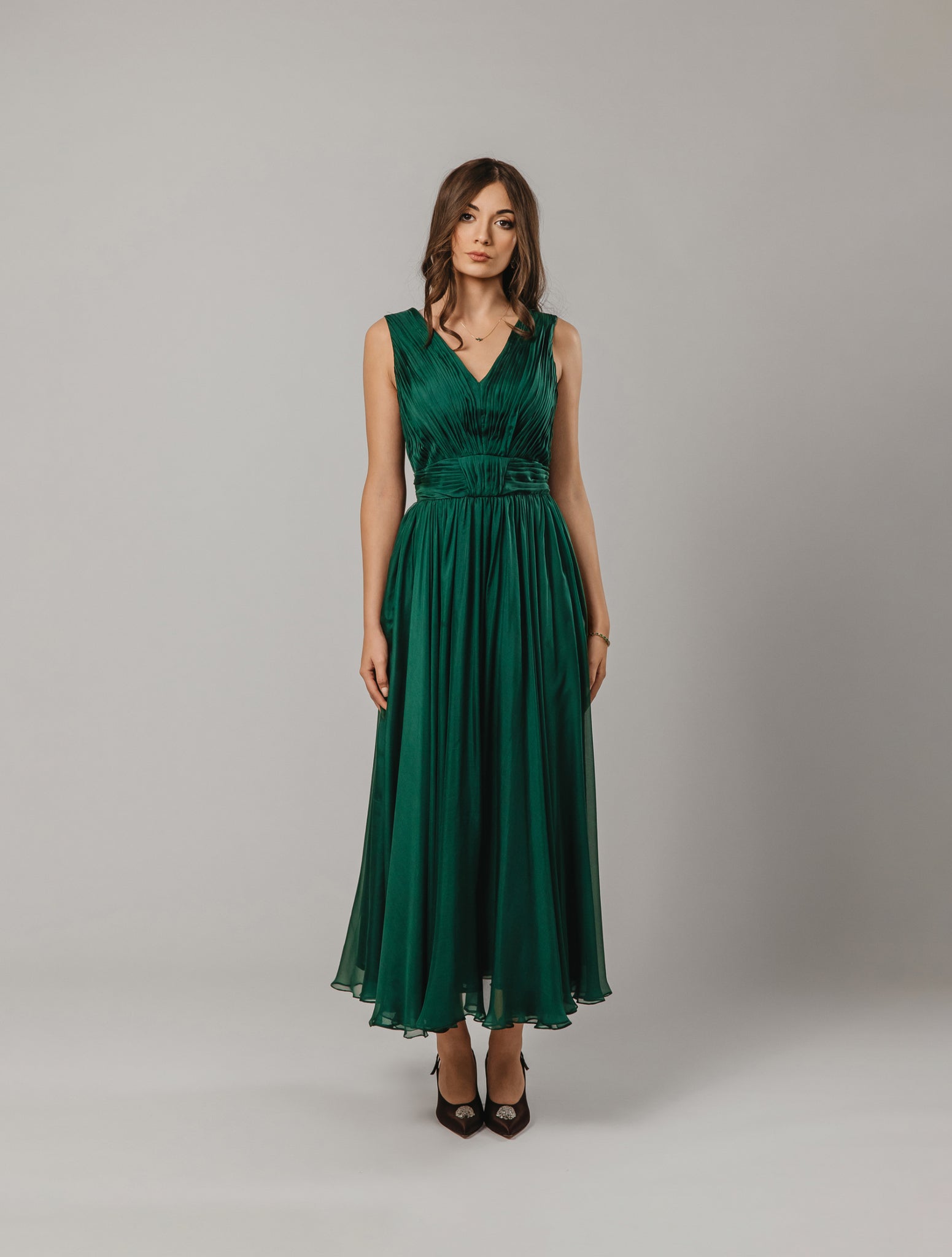 Natural Silk Evening Dress in Emerald Green