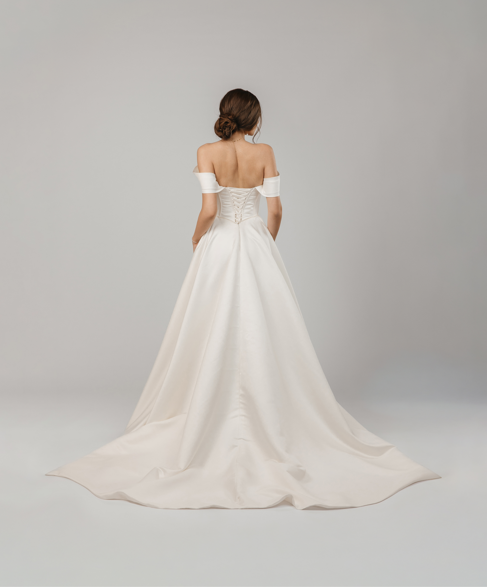 Off-Shoulder Wedding Dress with V-Corset
