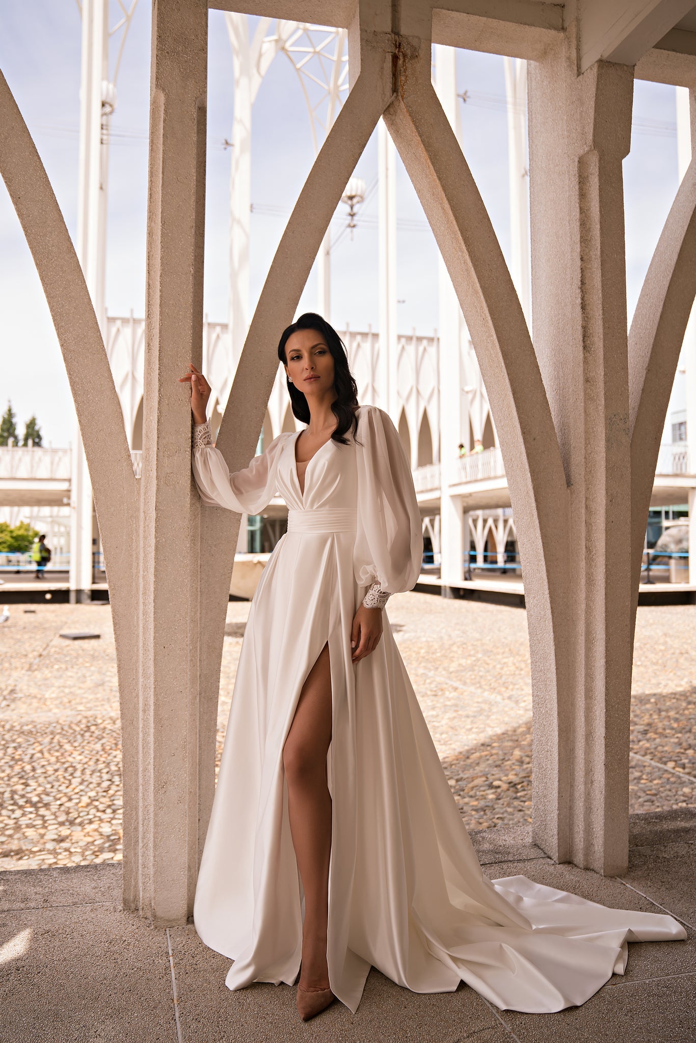 Simple Wedding Dress with Sheer Sleeve