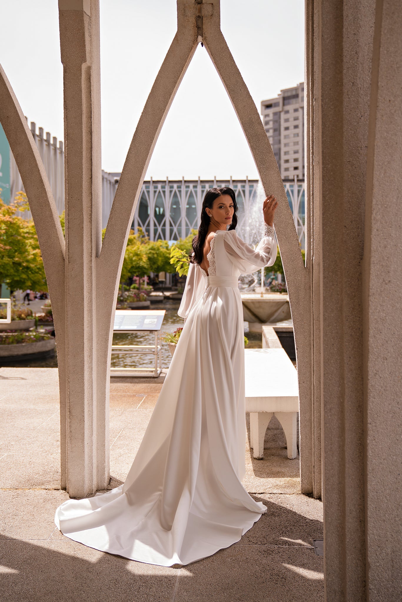 Simple Wedding Dress with Sheer Sleeve