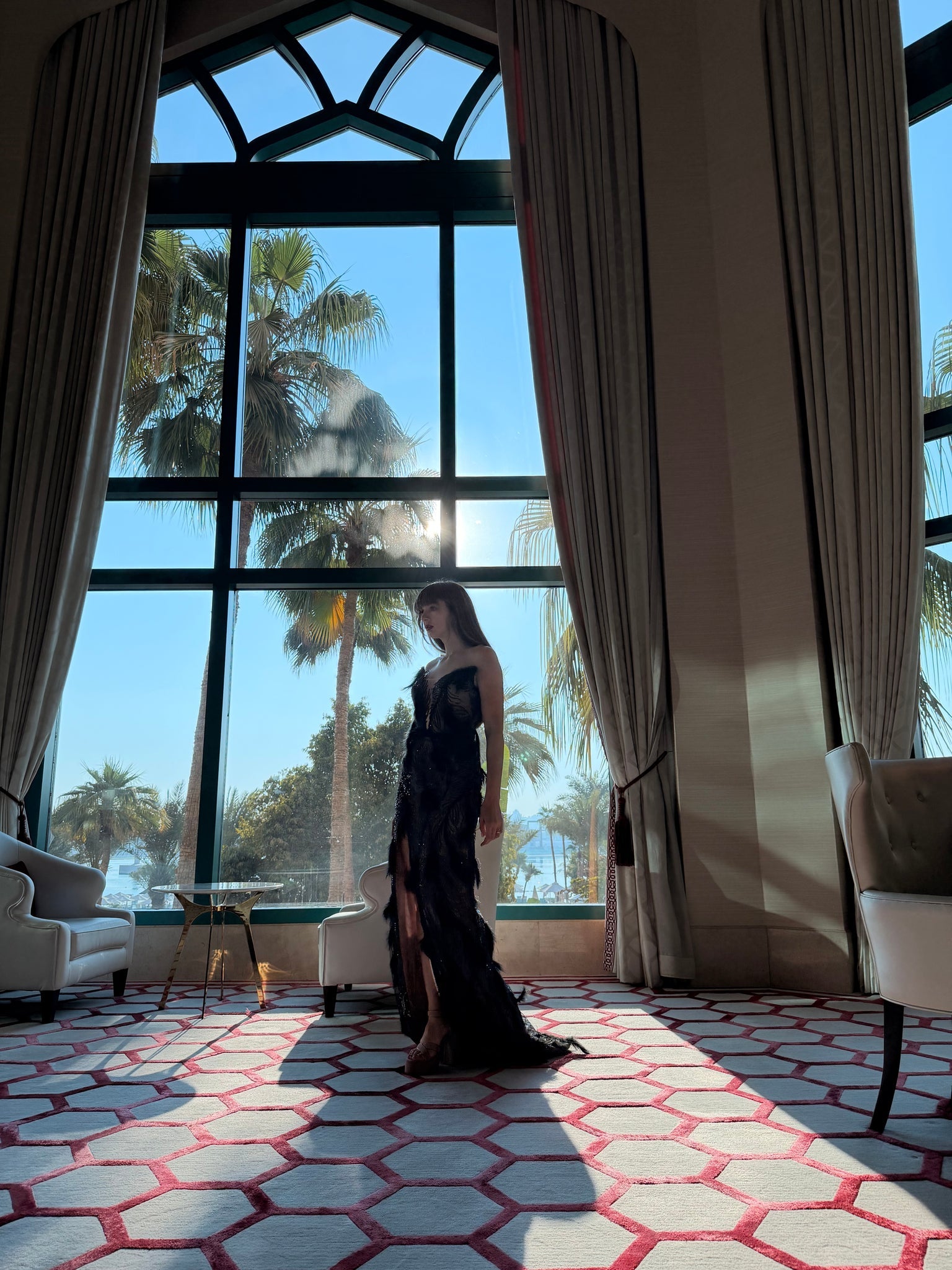 Straight Feathered Dress with Slit