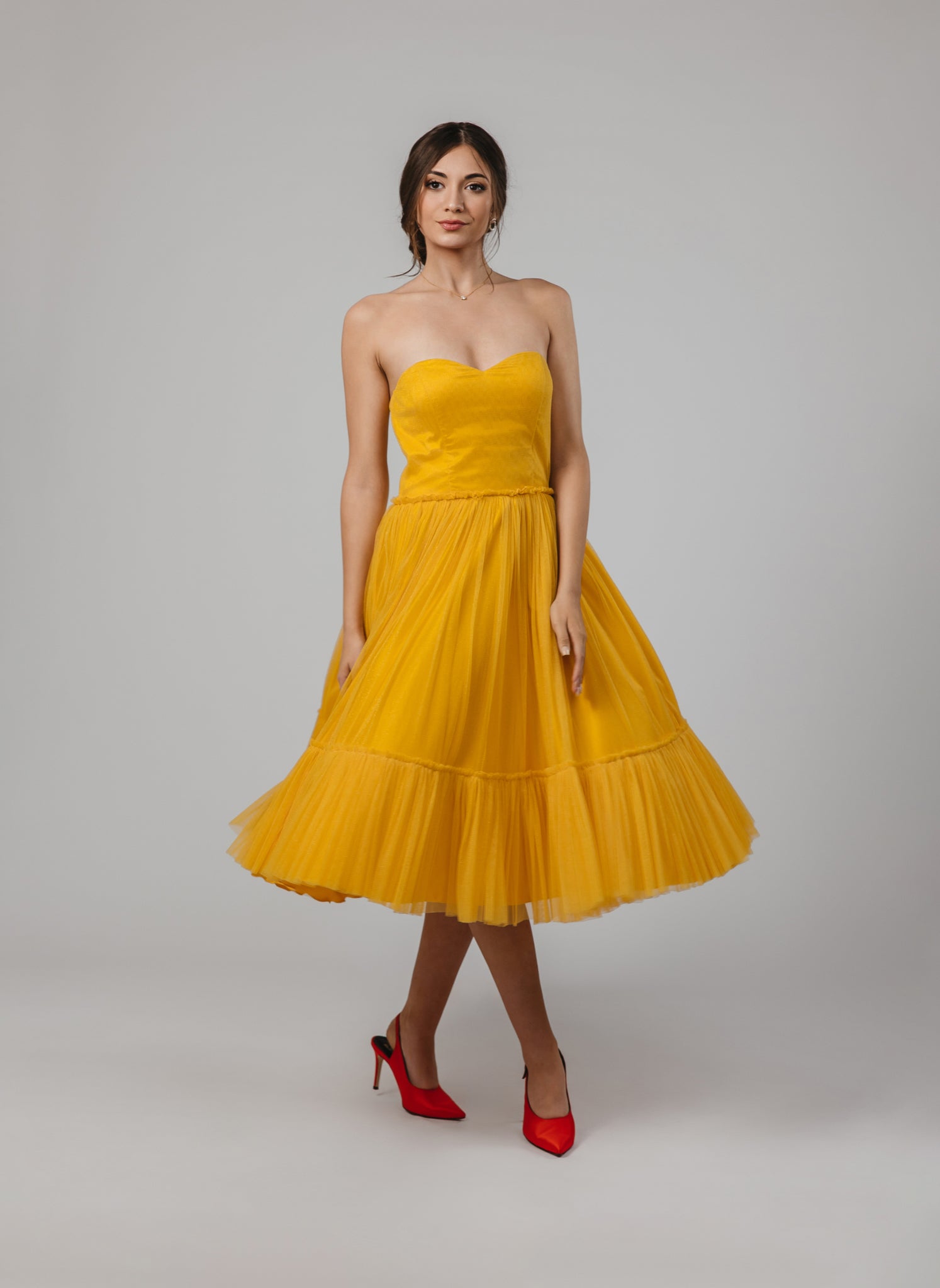 Sunny Glow Yellow Tulle Midi Dress