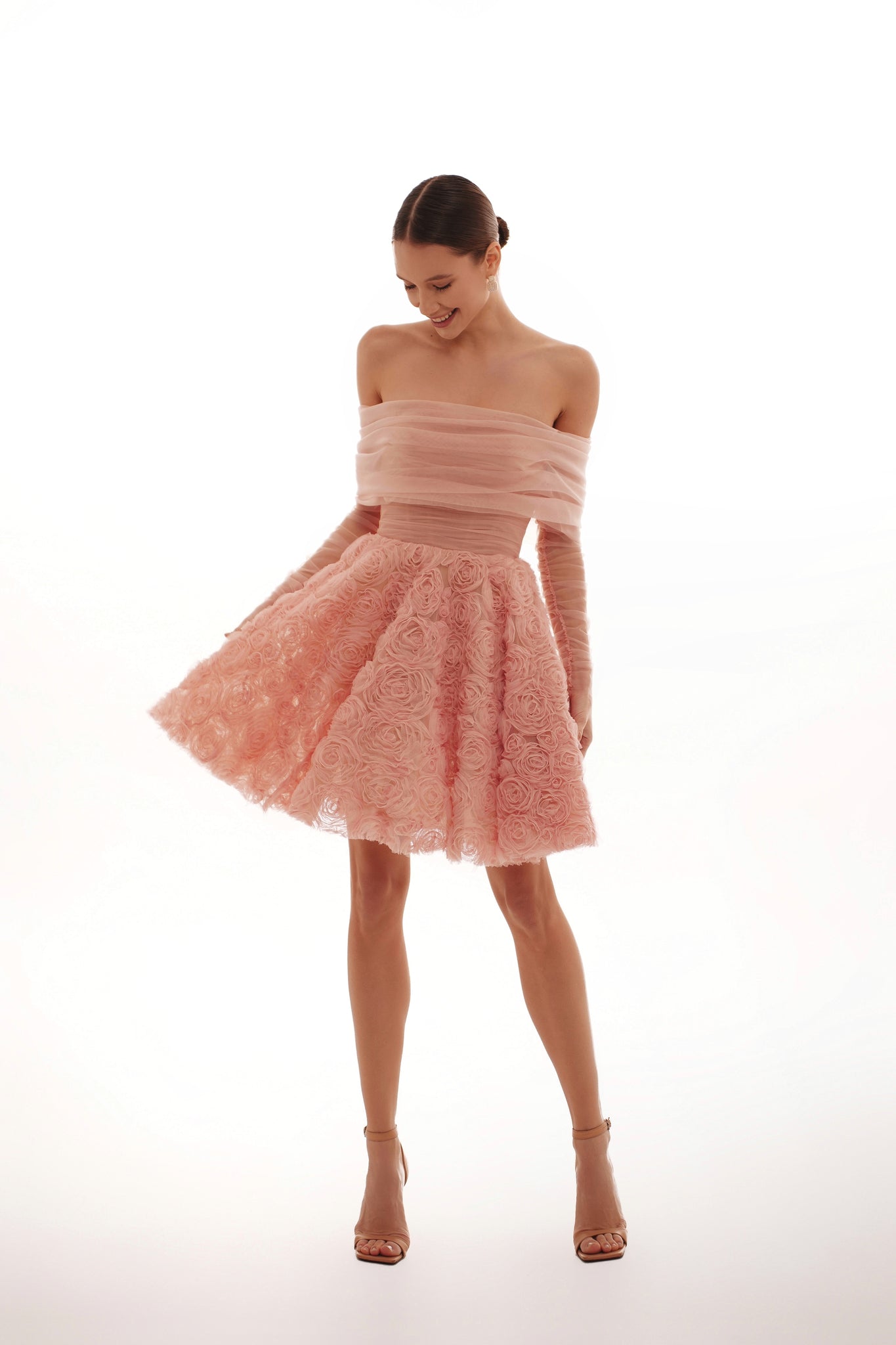 WEDDING DRESS WITH ROSE EMBROIDERED SKIRT AND BOLERO