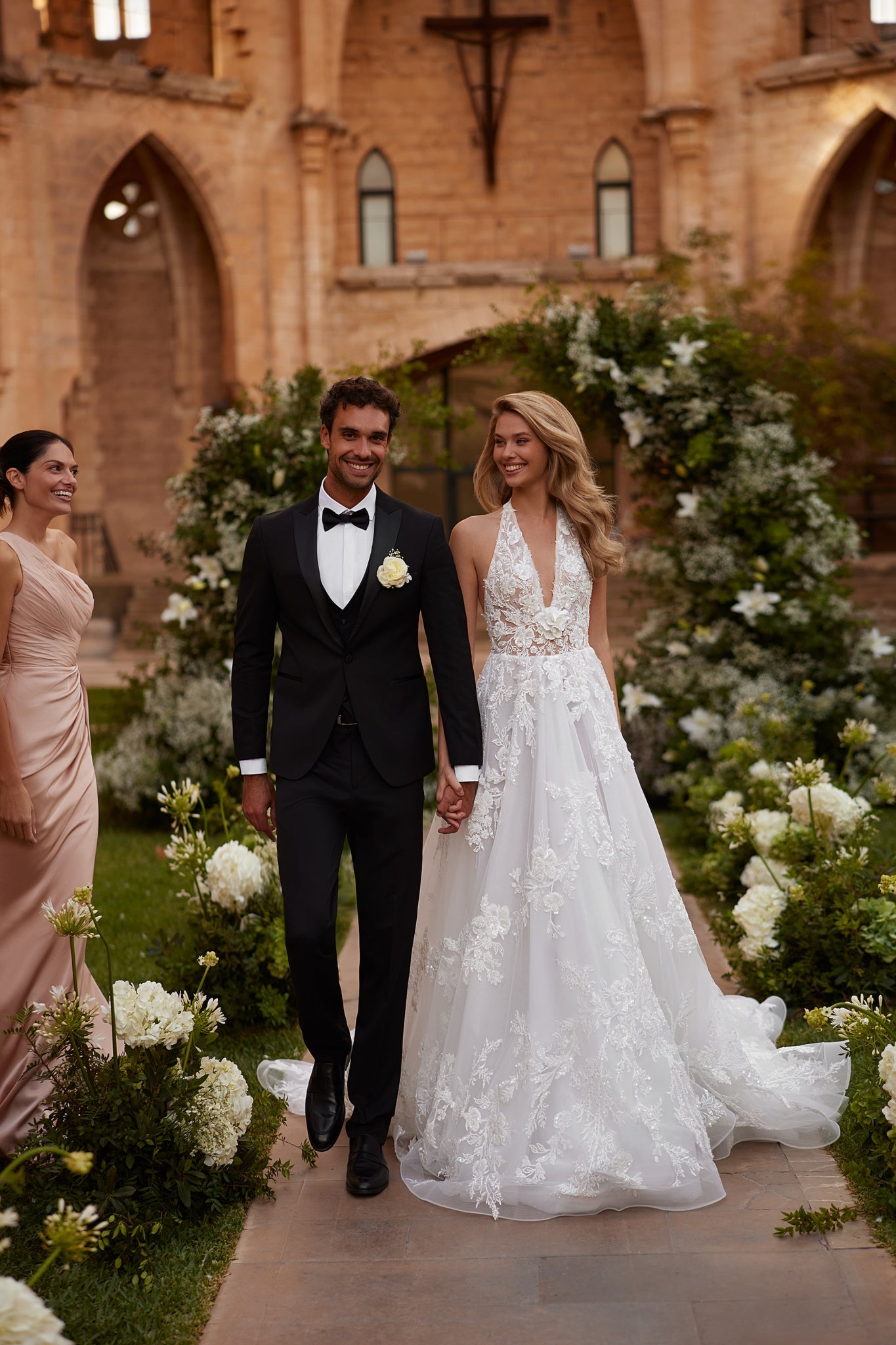 Wedding Dress with Deep Neckline and Transparent Back