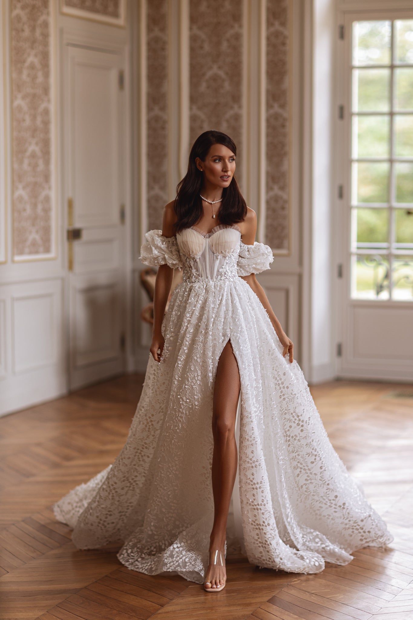 Wedding Dress with Short Puff Sleeves