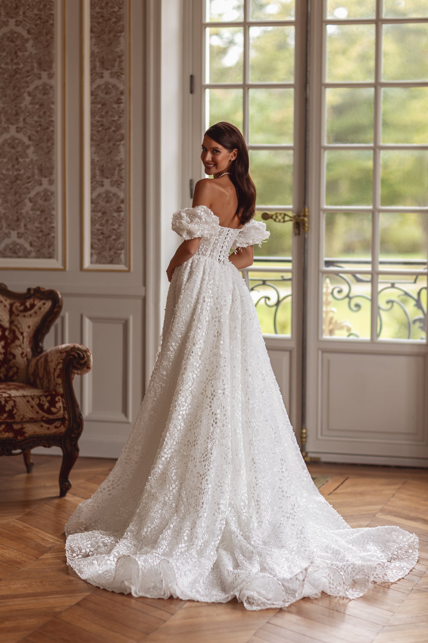 Wedding Dress with Short Puff Sleeves
