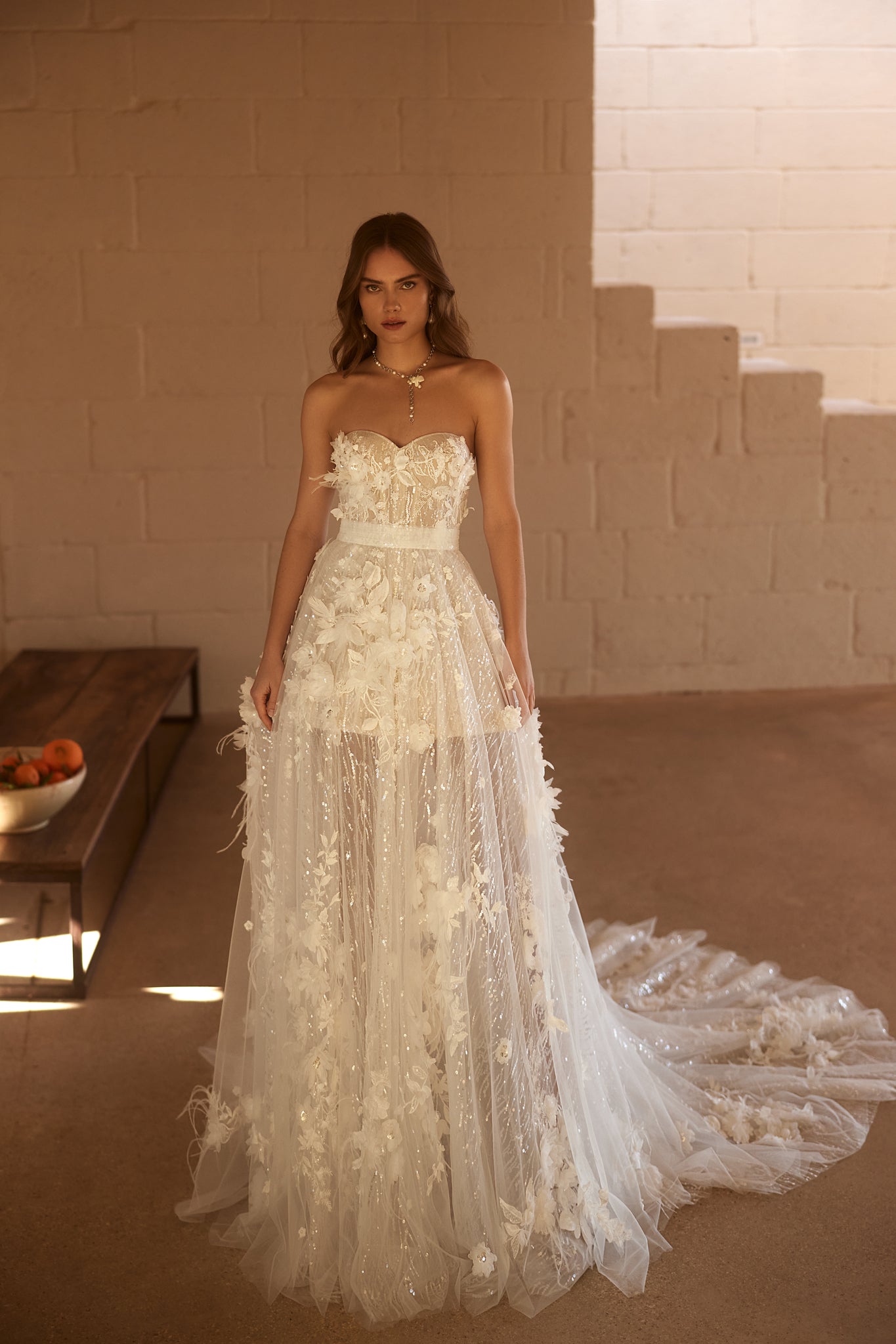 2 IN 1 WEDDING DRESS WITH DETACHABLE SKIRT TRAIN
