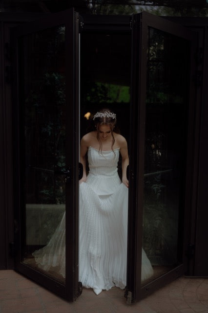 Modern Bridal Corset Dress with Pleated Skirt