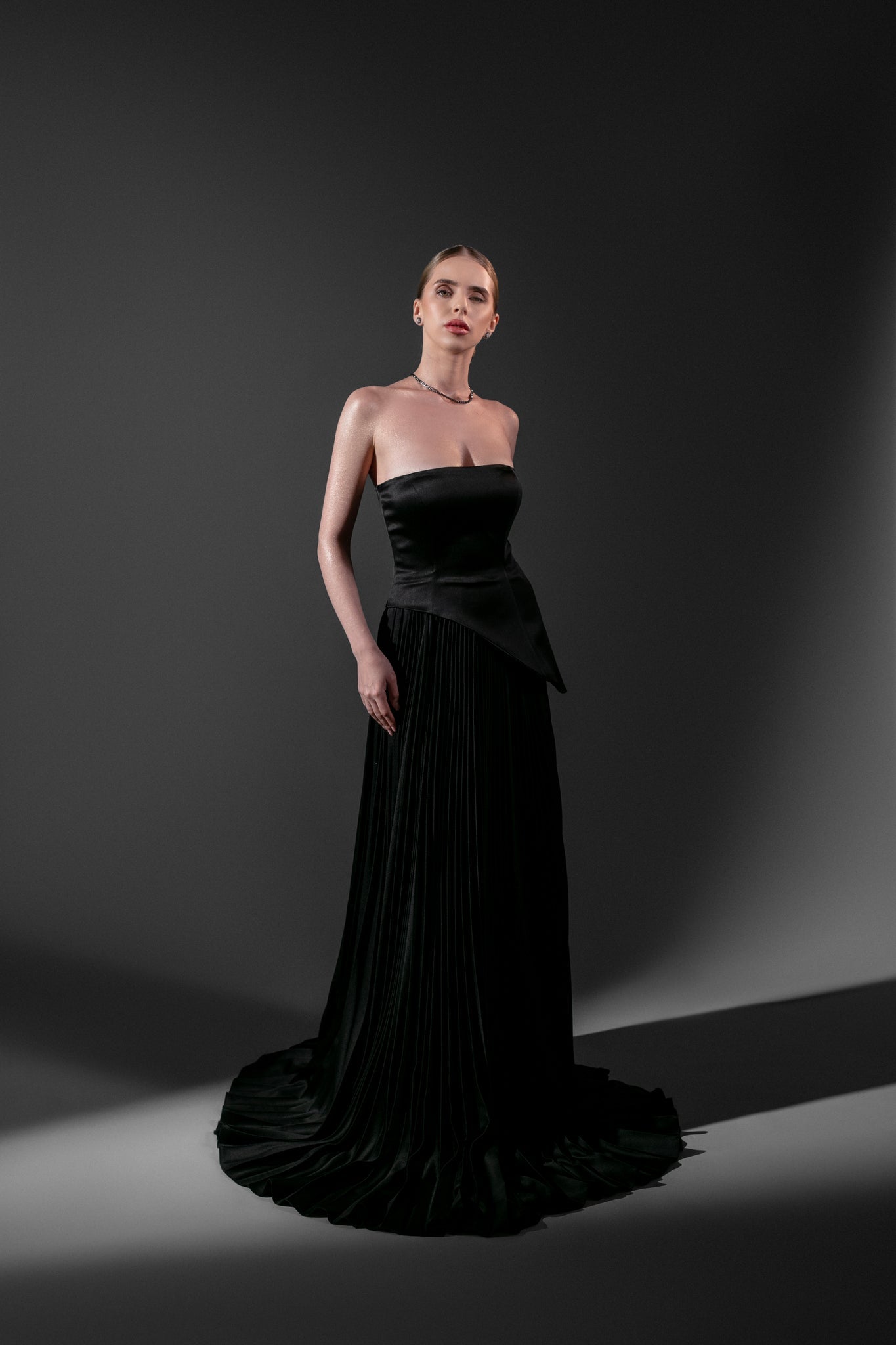 Asymmetrical Corset Evening Dress with Pleats