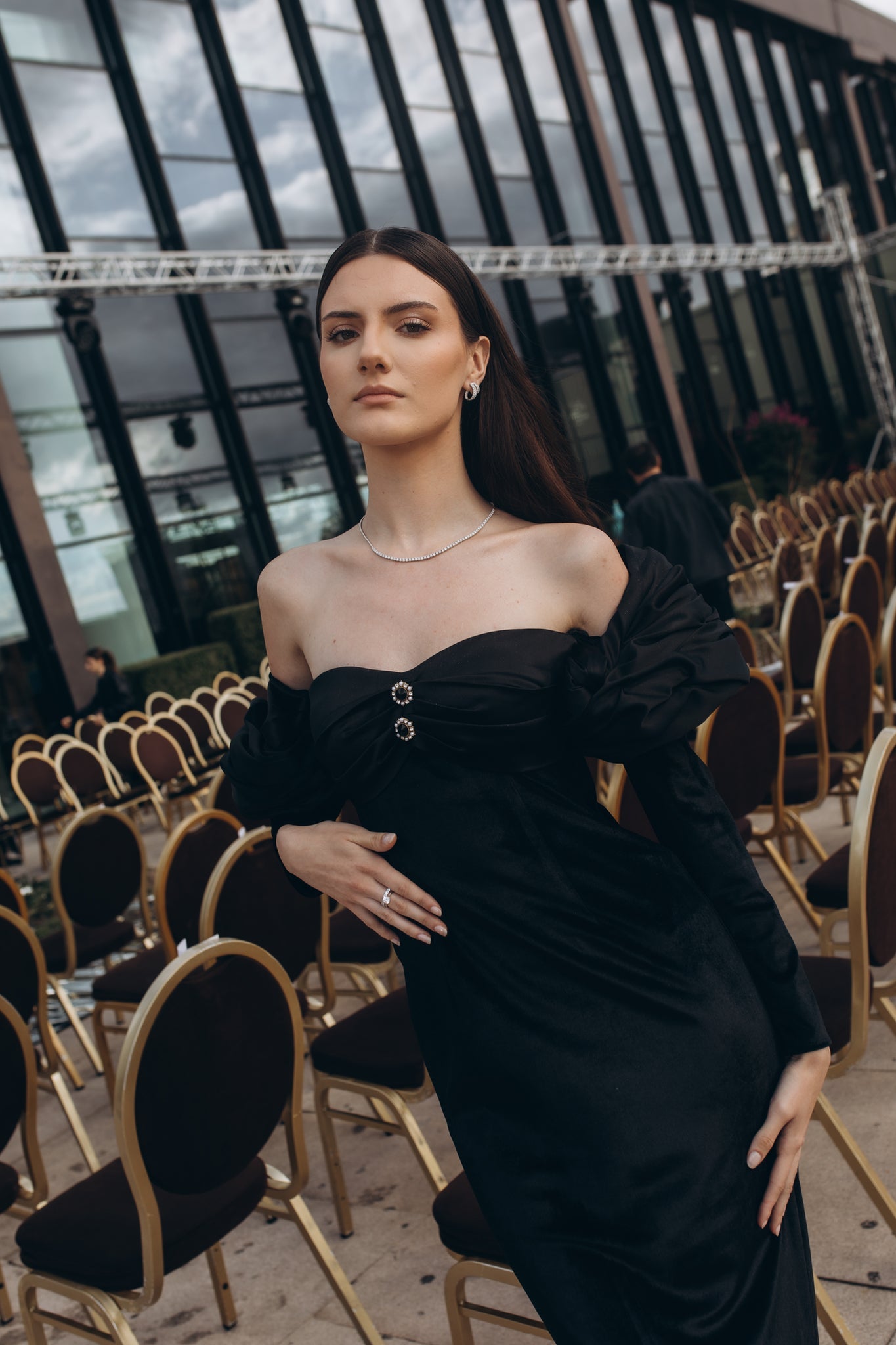 Black Velvet Midi Dress with Corset