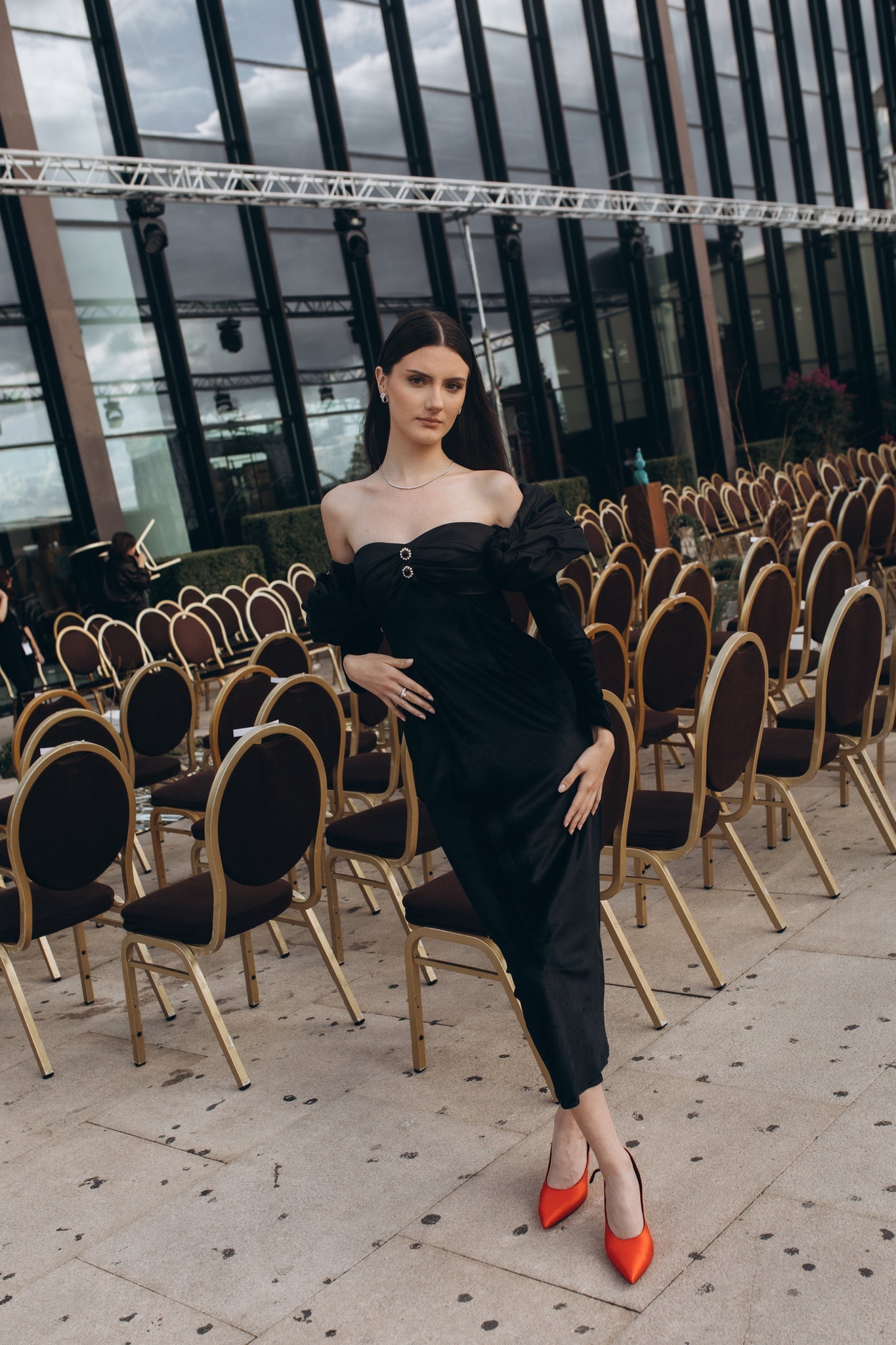 Black Velvet Midi Dress with Corset