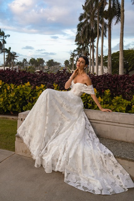 Boho Chic Wedding Dress with Exposed Shoulders