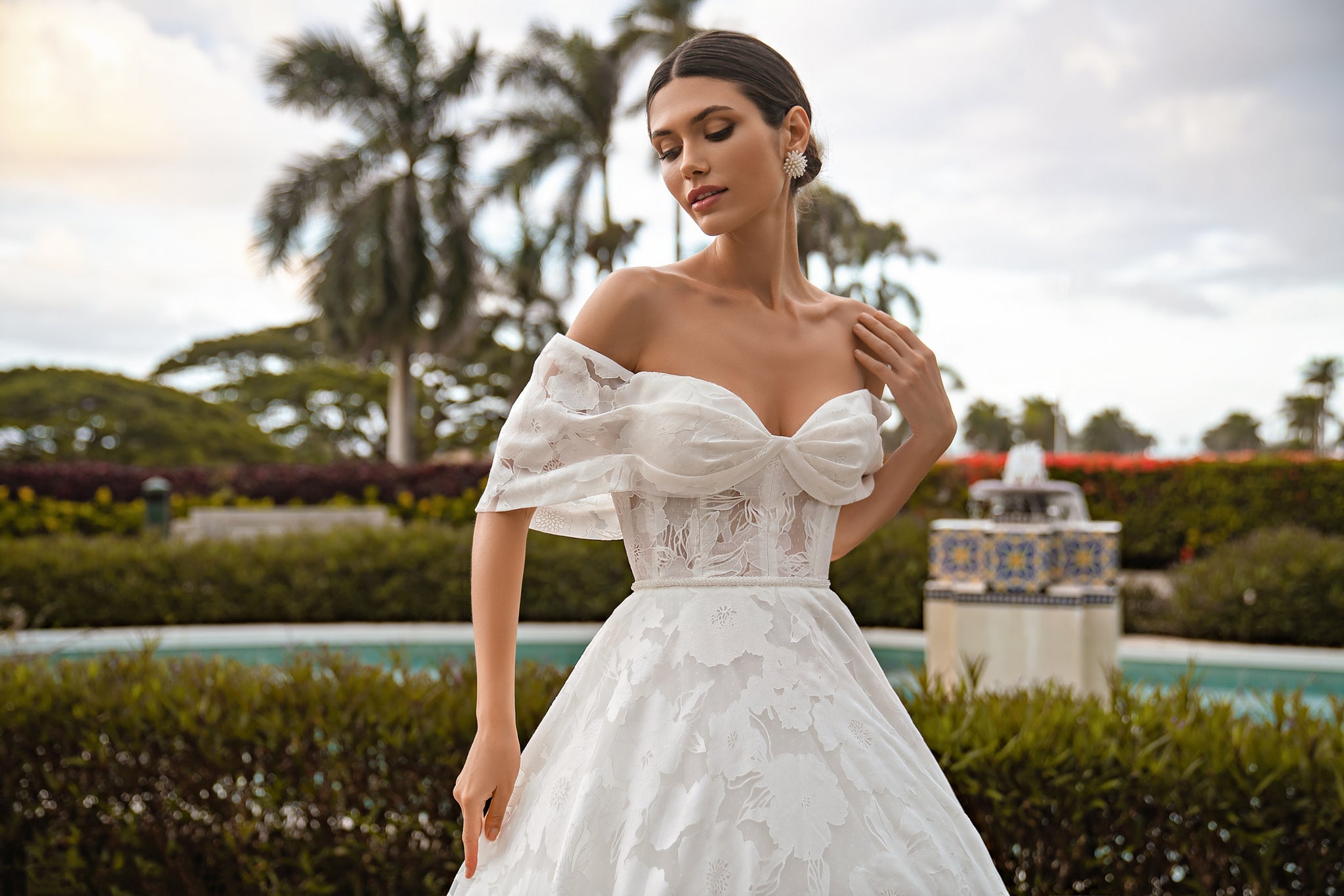 Boho Chic Wedding Dress with Exposed Shoulders