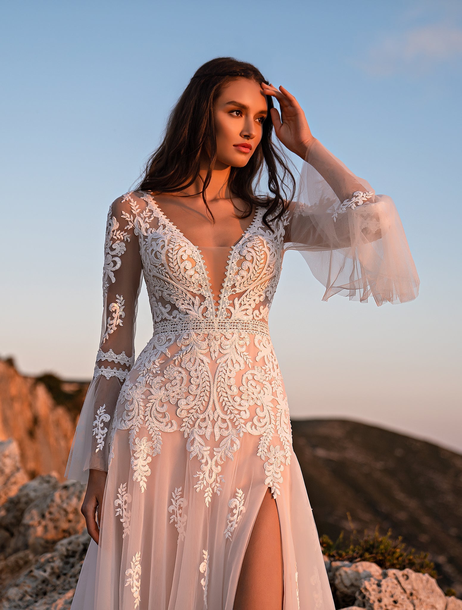 Boho Chic Wedding Dress with Slit on the Leg