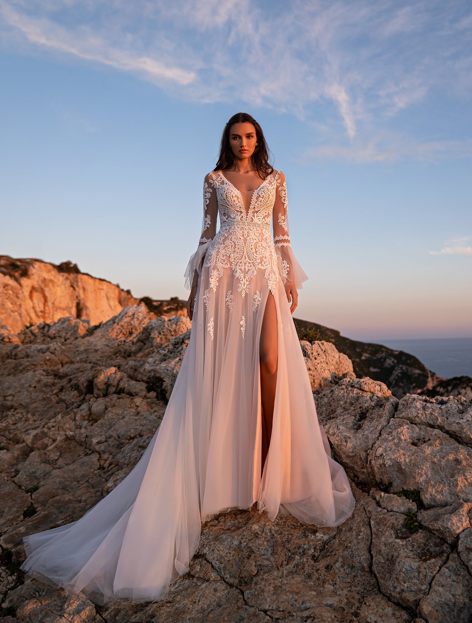 Boho Chic Wedding Dress with Slit on the Leg