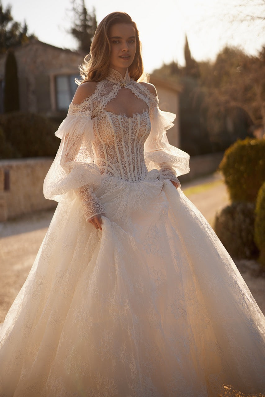 Era Strapless Lace Ball Gown Wedding Dress with Corset Bodice