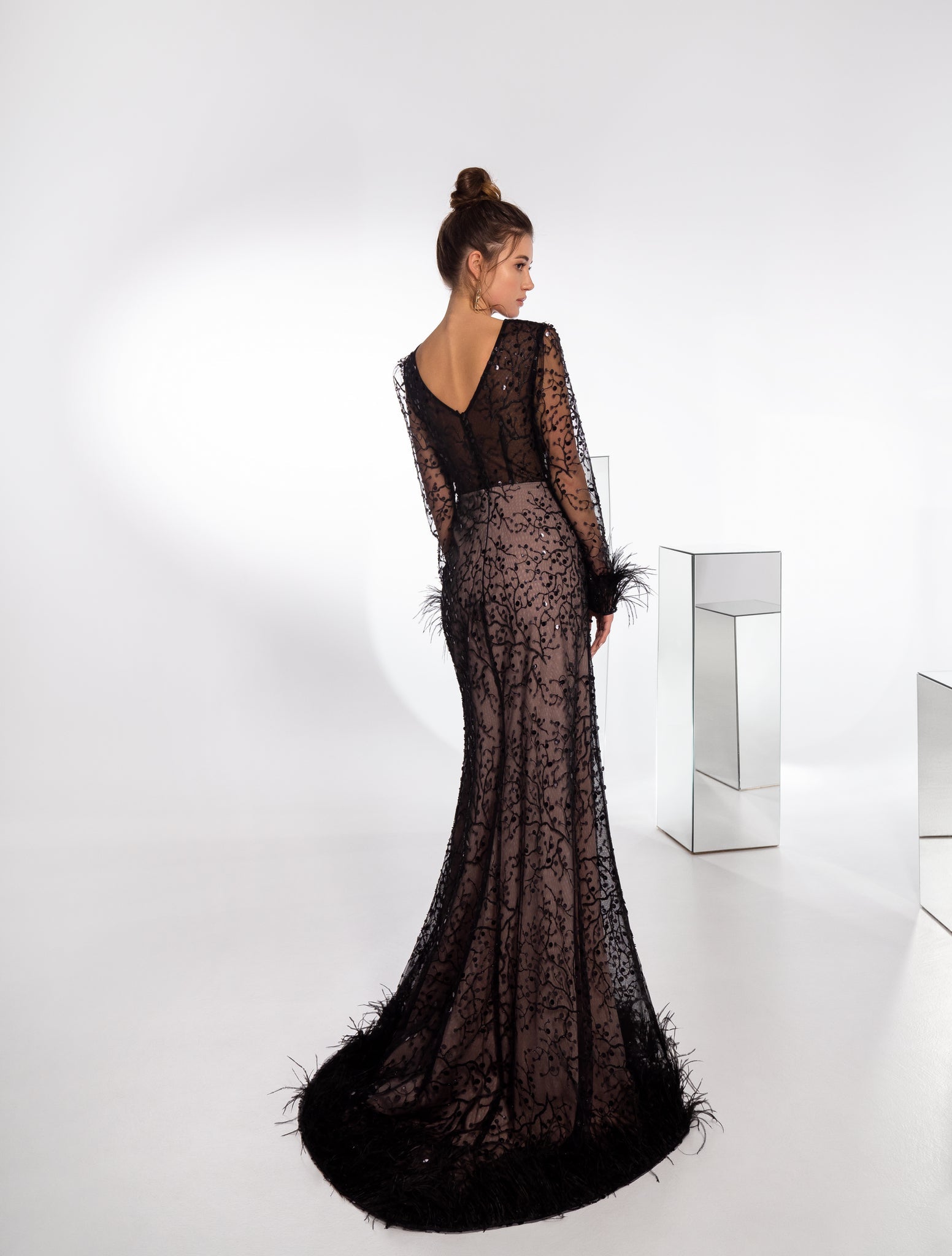 EVENING DRESS BLACK FEATHER