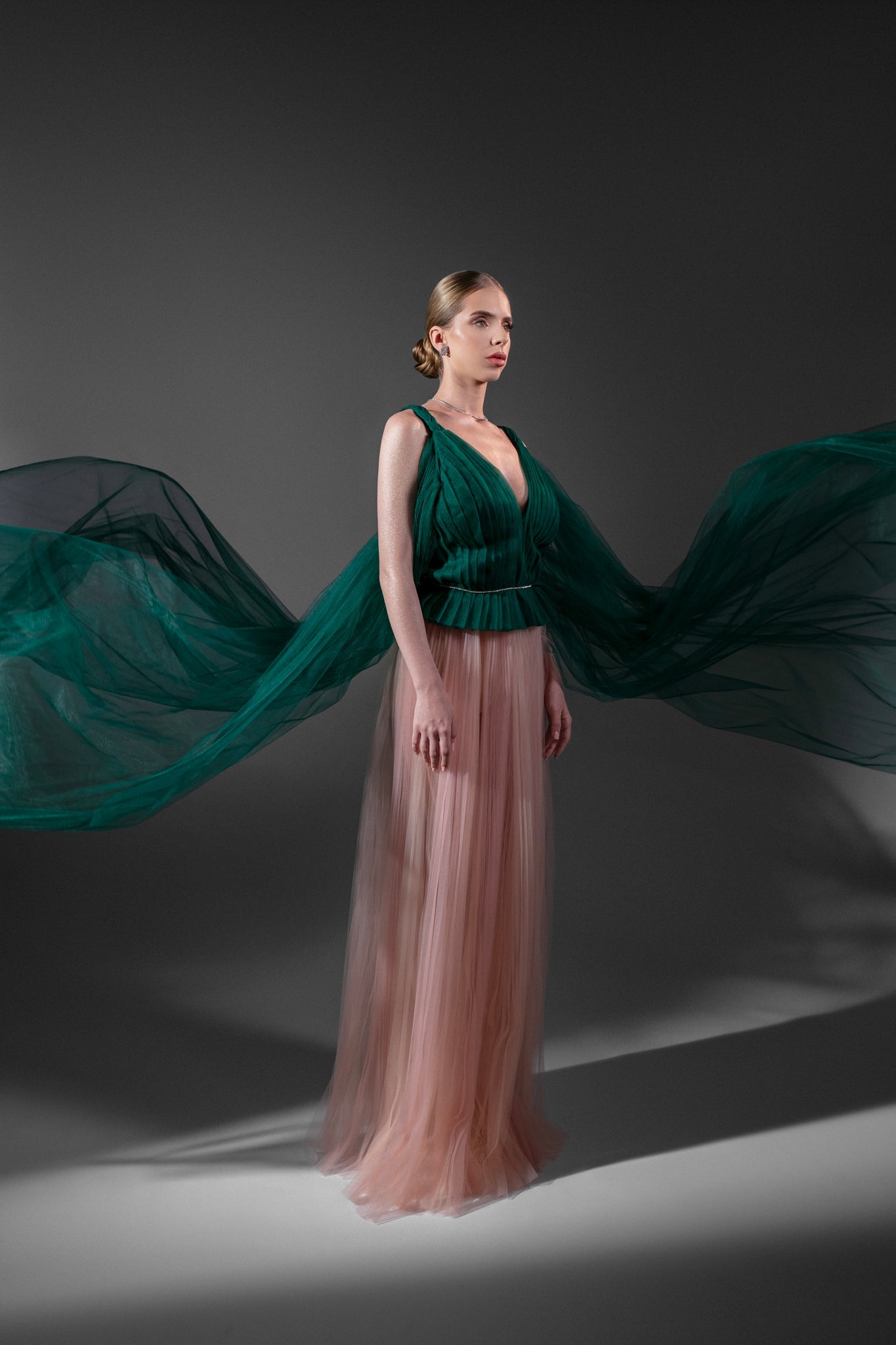 EVENING DRESS WITH FLOWY PLEATS
