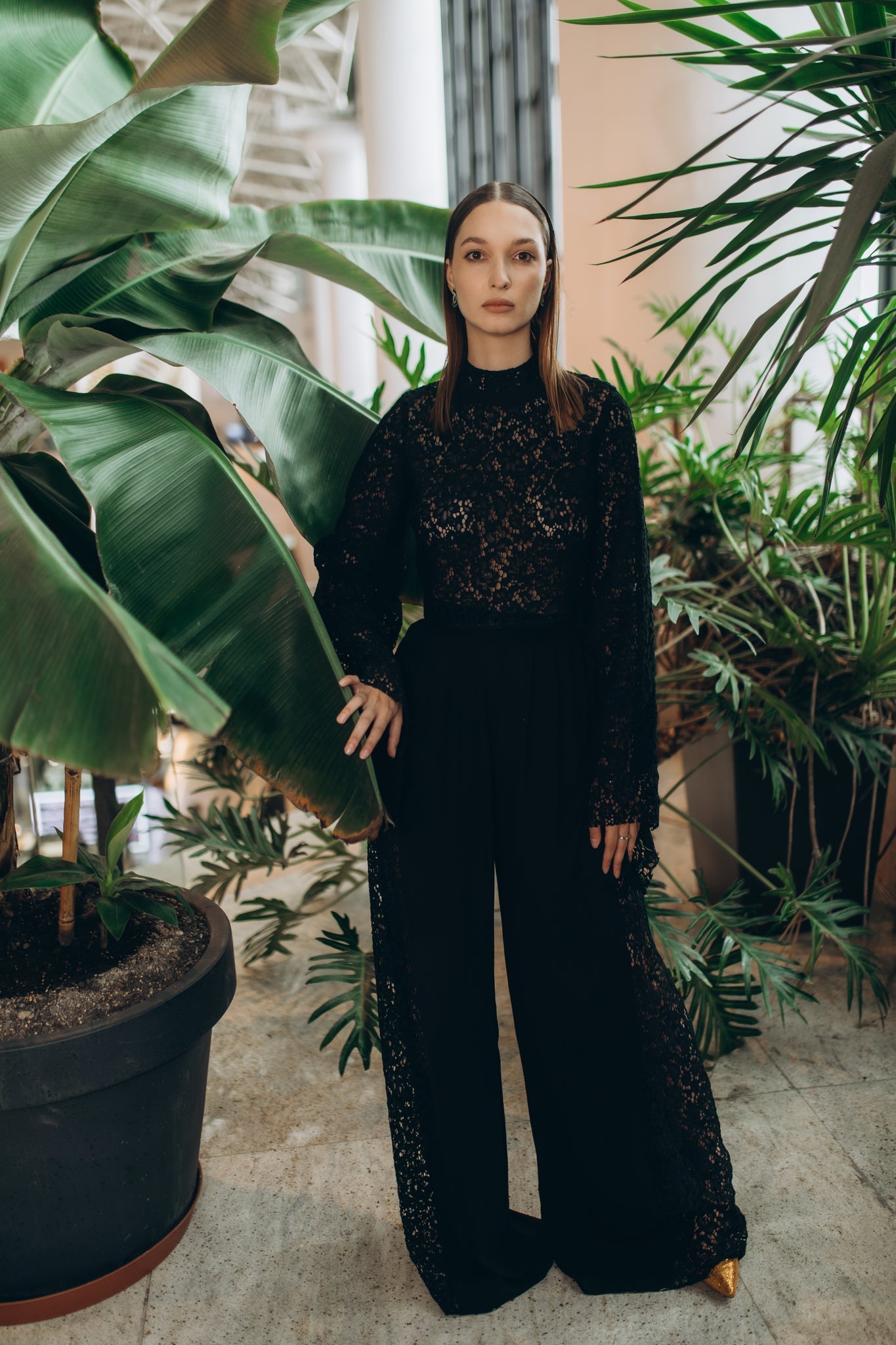 Elegant Lace and Chiffon Trousers