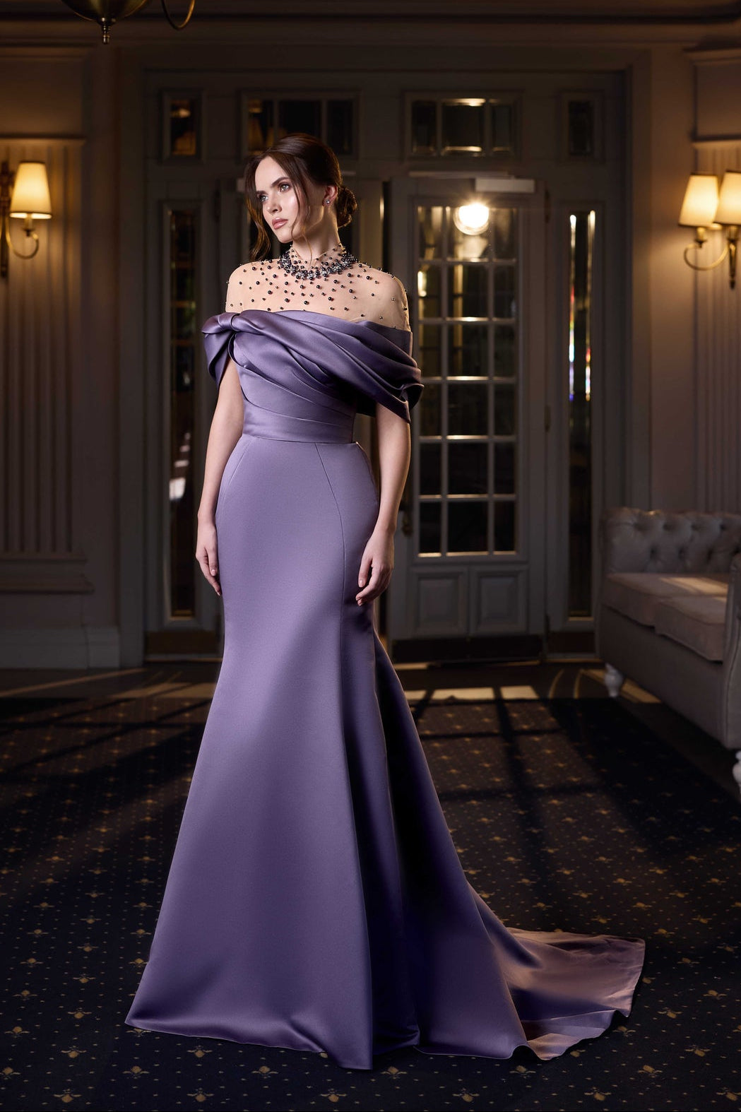 Evening Dress with Embellishments on the Décolletage