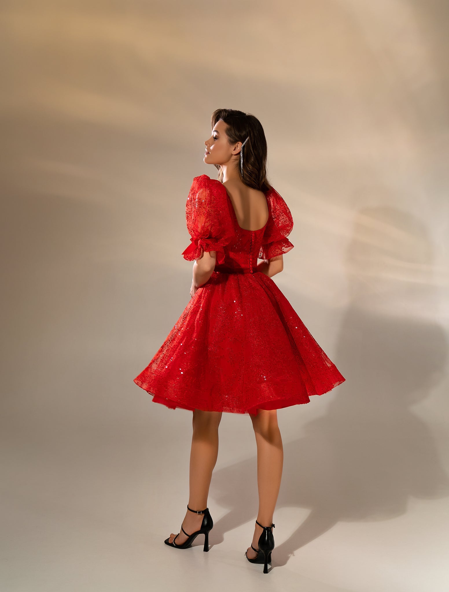 Evening Dress with Puff Sleeves
