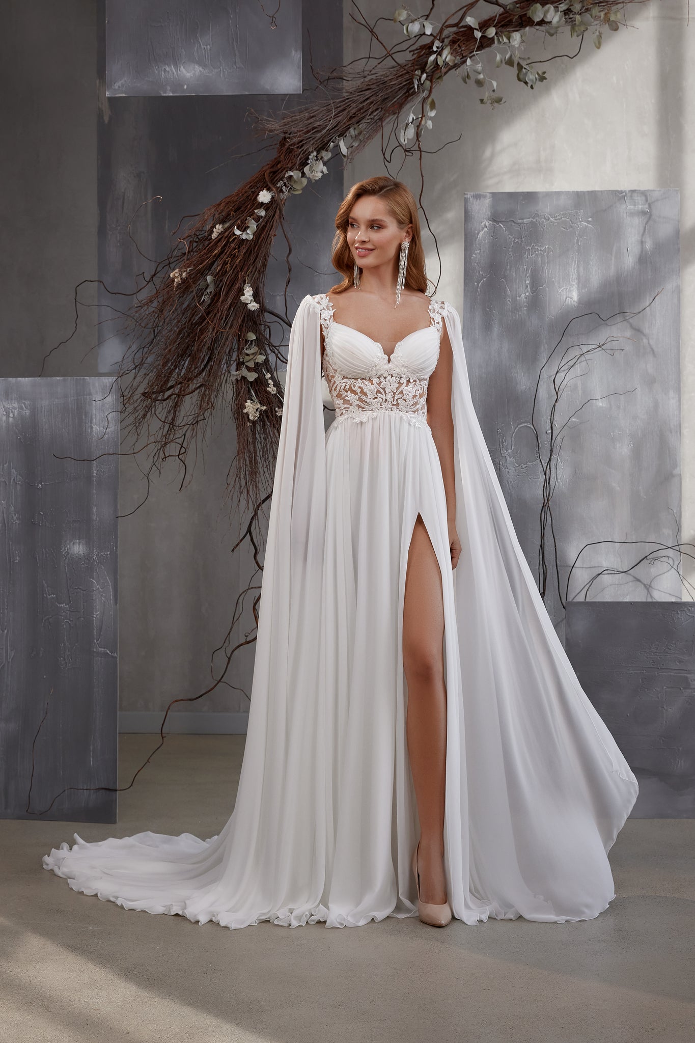 FINE CHIFFON WEDDING DRESS FOR GARDEN WEDDING