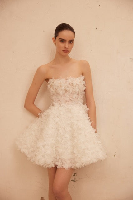 FLORAL SHORT CIVIL WEDDING DRESS