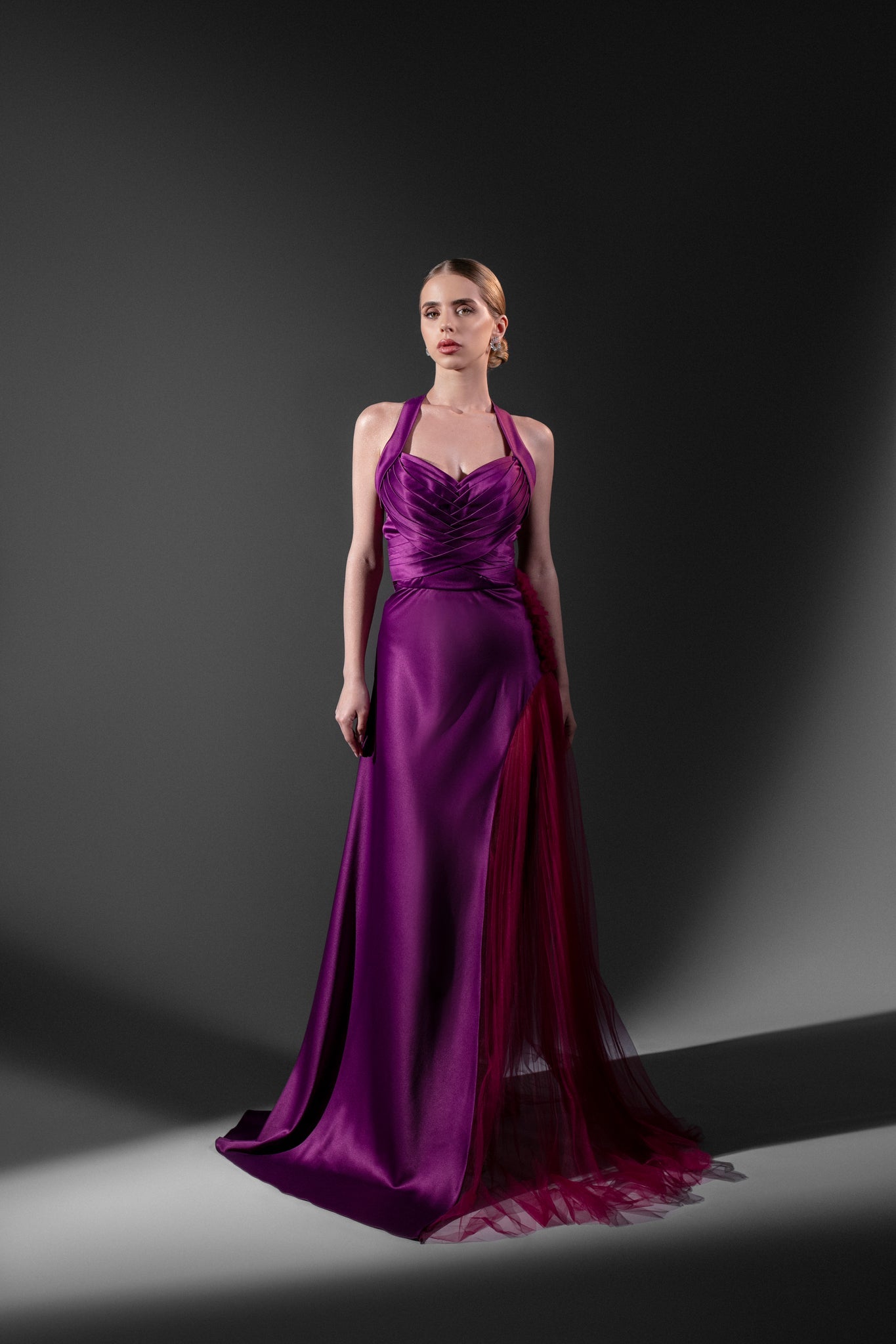 Fuchsia Pleated Evening Dress