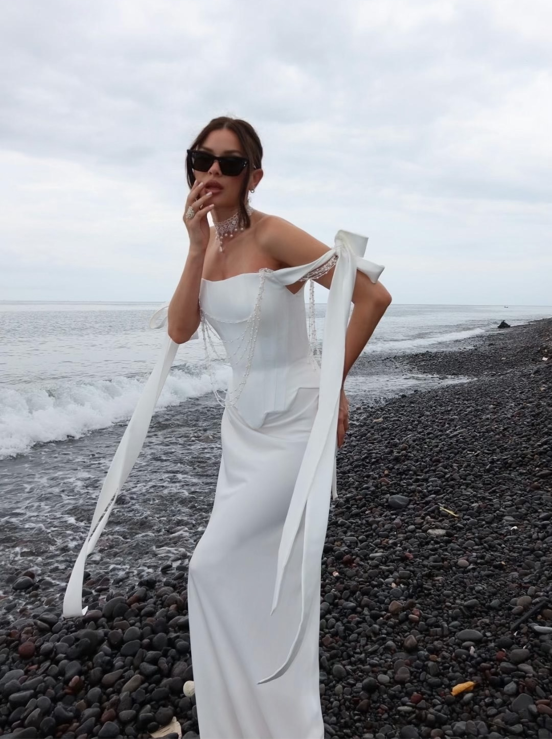 Mermaid Wedding Dress with Pearl Corset and Satin Skirt