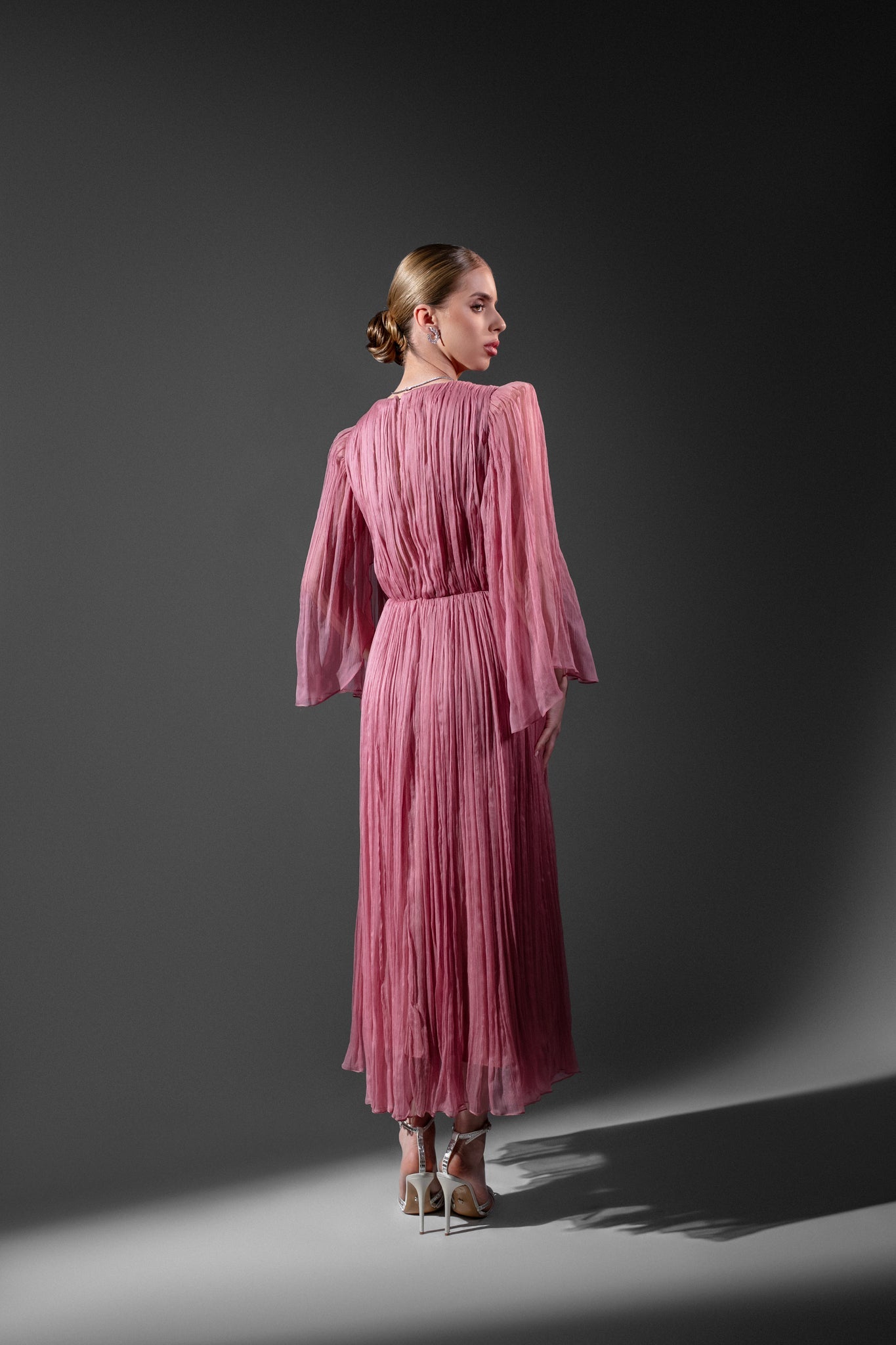 Midi Evening Dress in Powder Pink Natural Silk