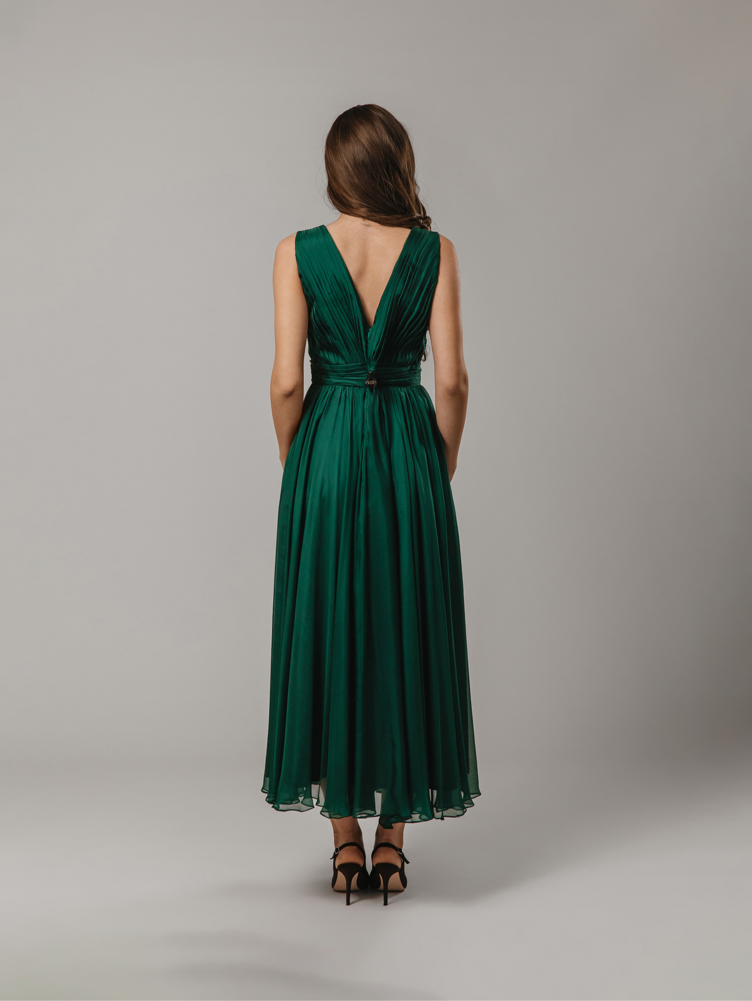 Natural Silk Evening Dress in Emerald Green