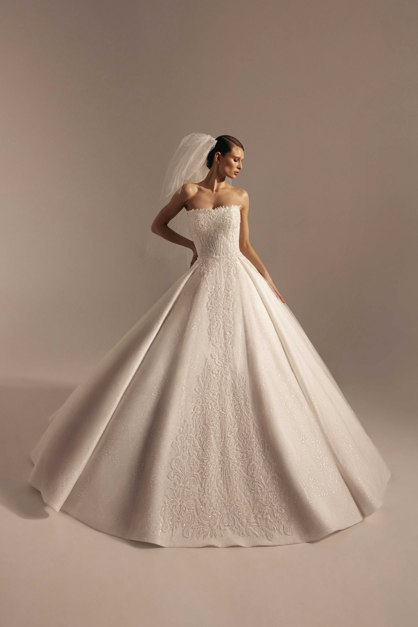 Princess Wedding Dress with Embroidery and Strapless Corset