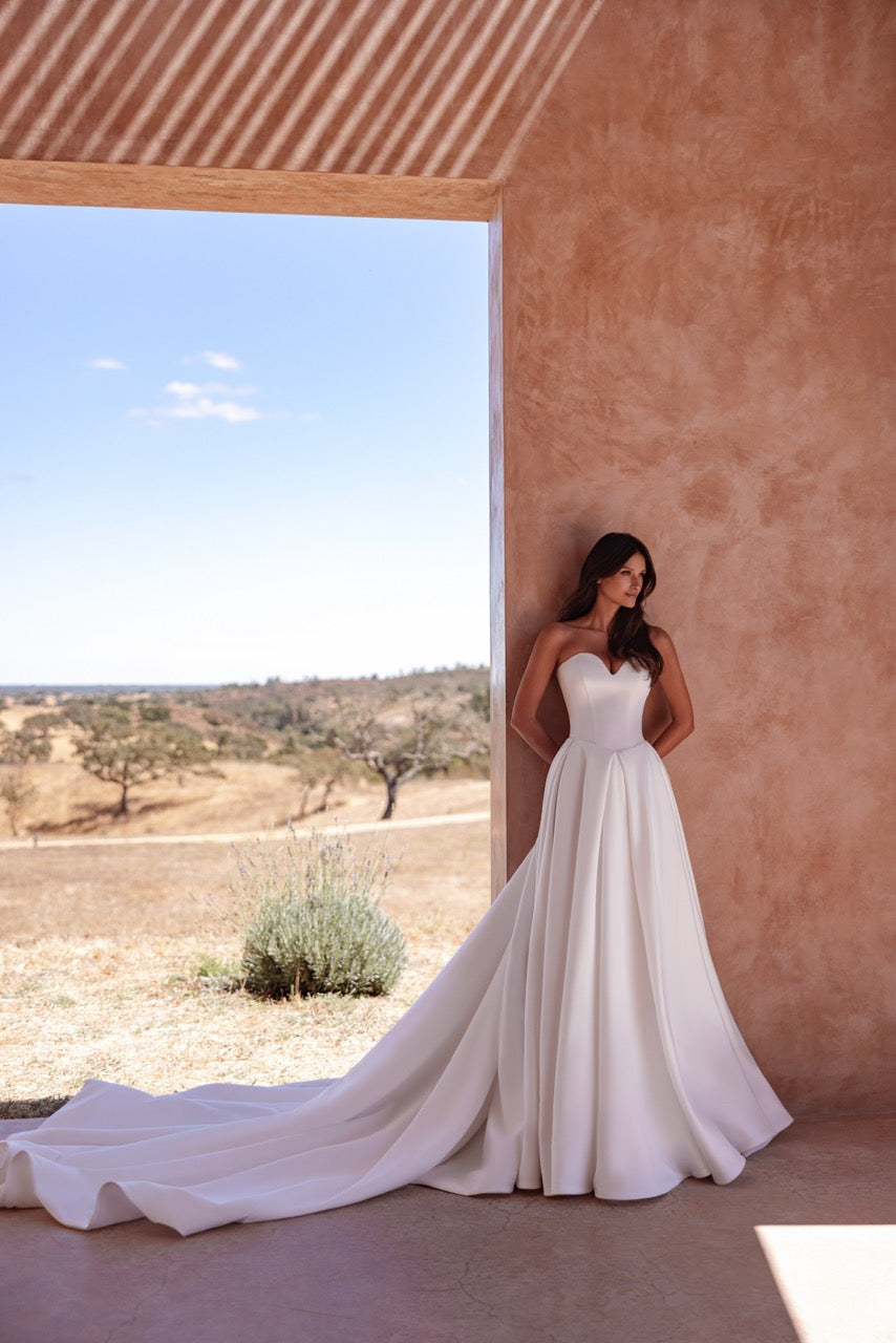 Strapless Satin Ball Gown Wedding Dress with Sweetheart Corset Bodice
