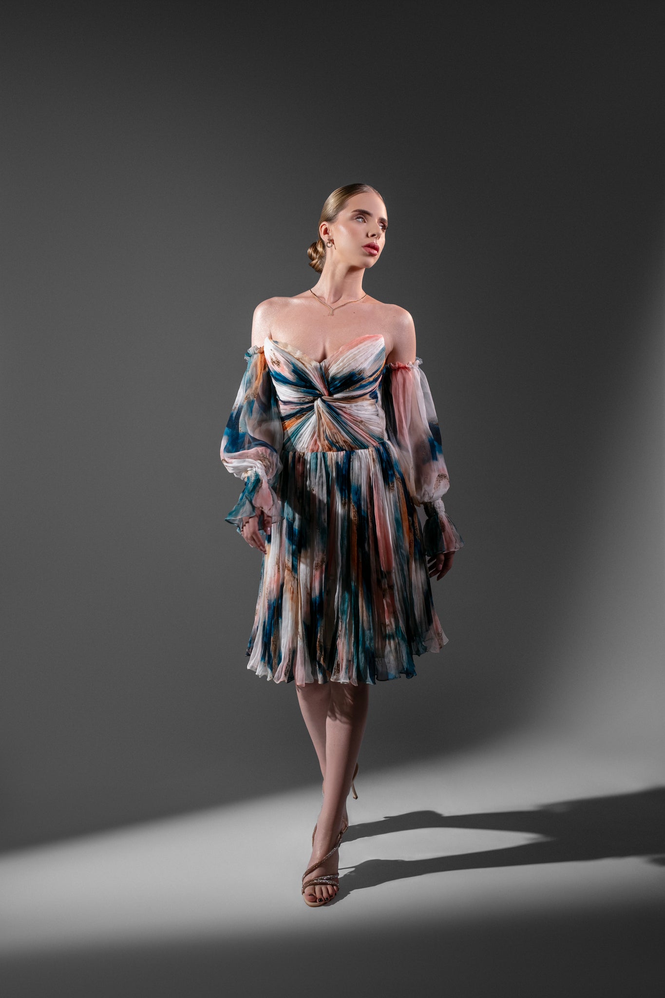 SHORT DRESS IN NATURAL SILK WITH PRINT