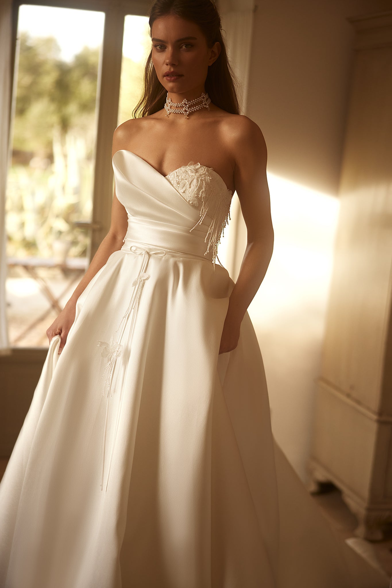 Wedding Dress with Long Train and Embellishments