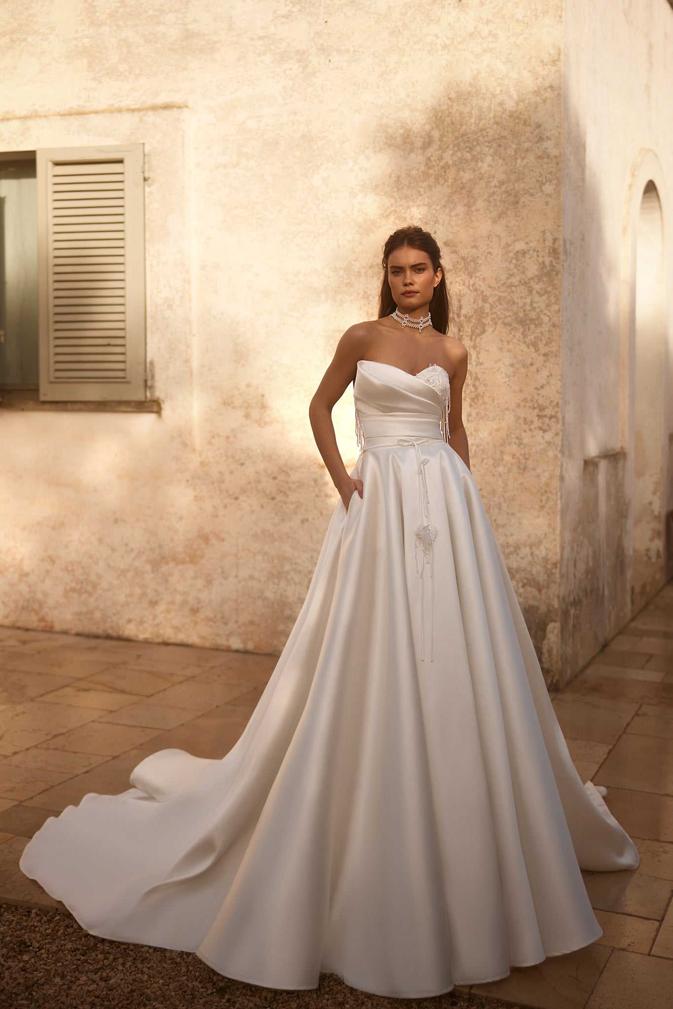 Wedding Dress with Long Train and Embellishments