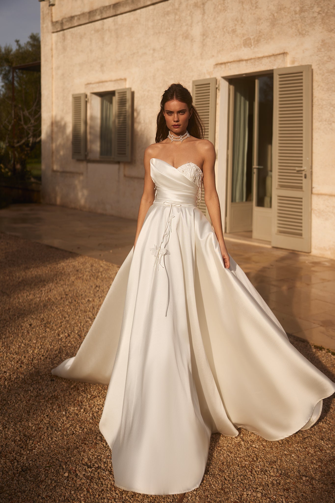Wedding Dress with Long Train and Embellishments
